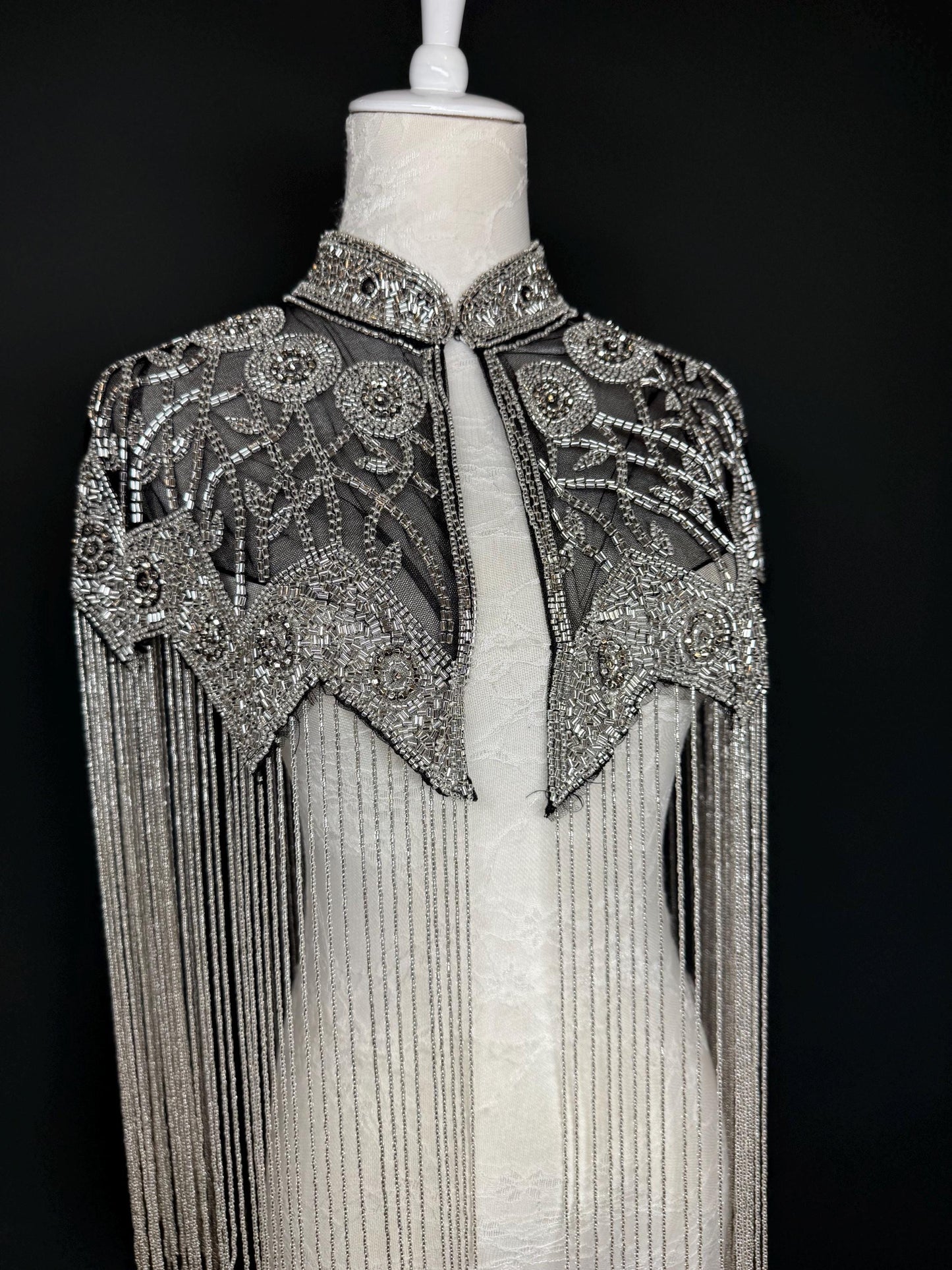 Beaded Fringe Cape Shawl – Handmade Gold or Silver Embellished Evening Wrap