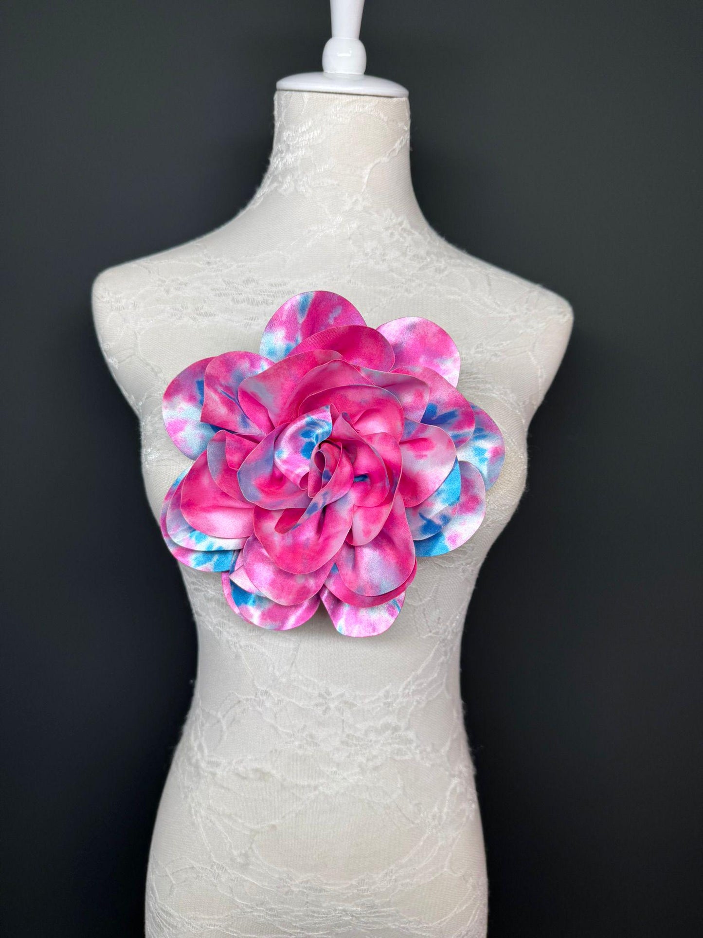 Large Satin Corsage Flower, Handmade 3D Floral Pin, 8", 20cm, 17 Colours