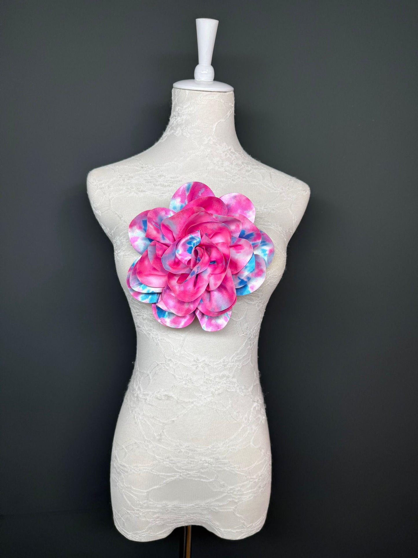 Large Satin Corsage Flower, Handmade 3D Floral Pin, 8", 20cm, 17 Colours