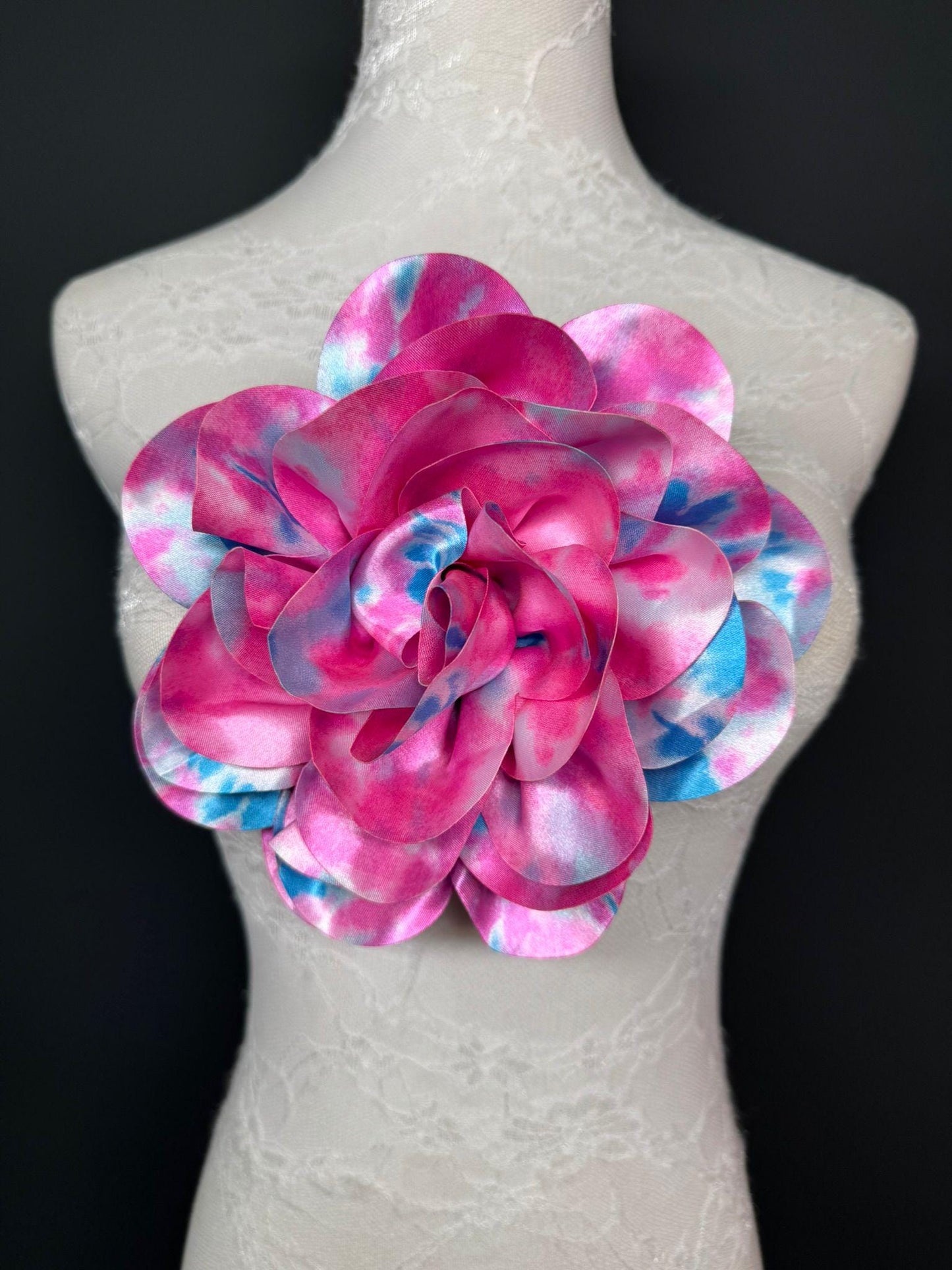 Large Satin Corsage Flower, Handmade 3D Floral Pin, 8", 20cm, 17 Colours