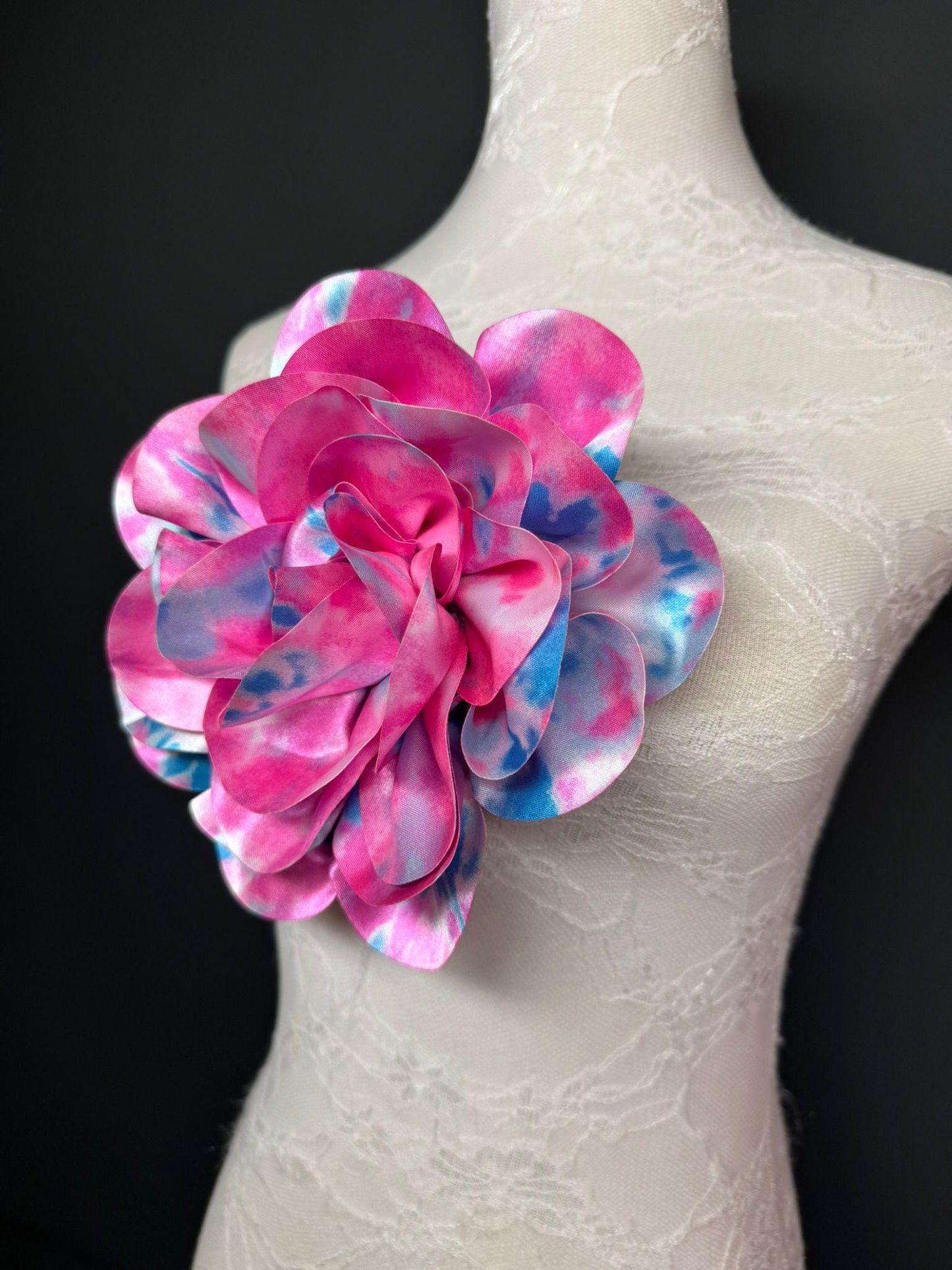 Large Satin Corsage Flower, Handmade 3D Floral Pin, 8", 20cm, 17 Colours