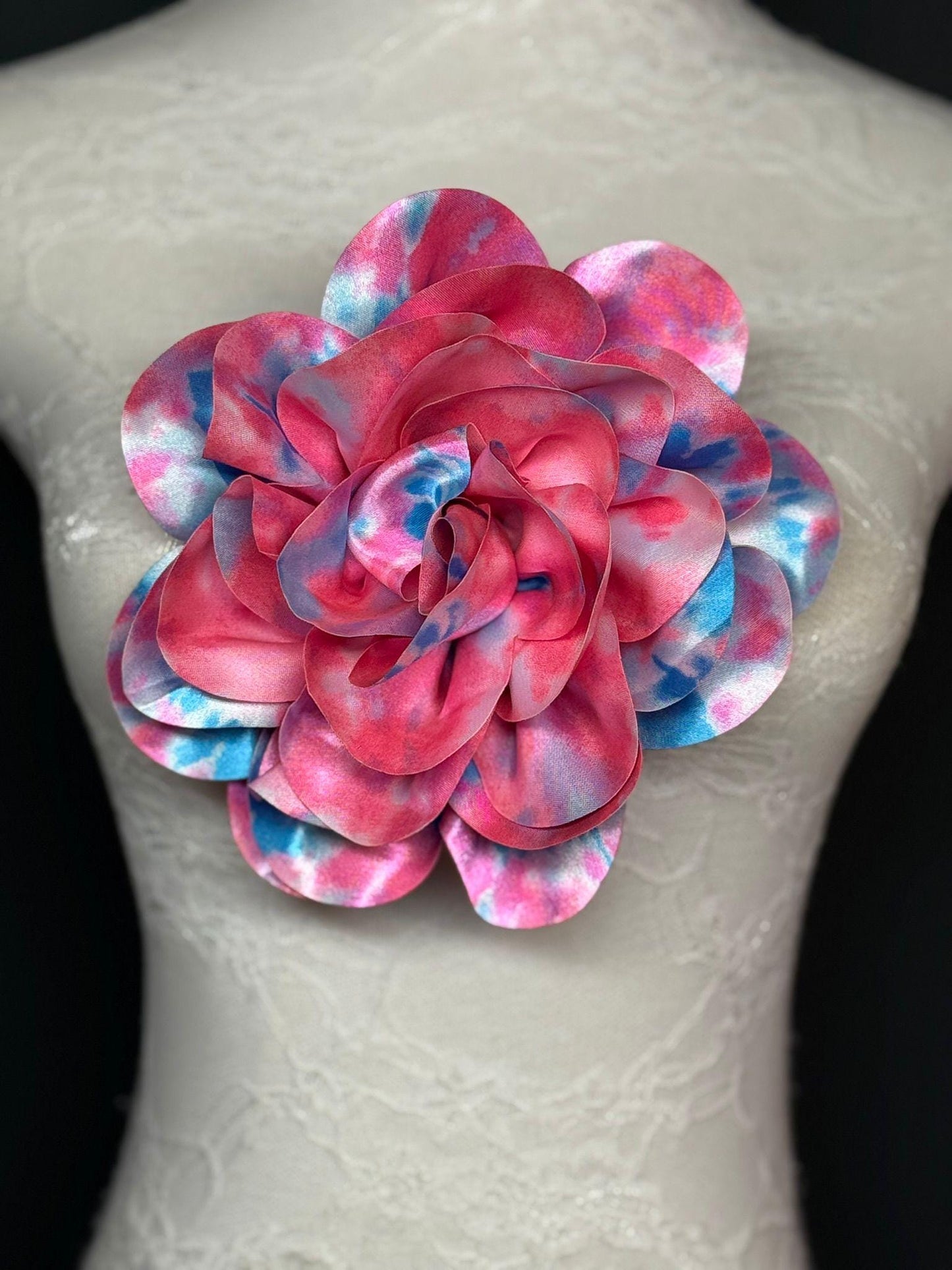 Large Satin Corsage Flower, Handmade 3D Floral Pin, 8", 20cm, 17 Colours