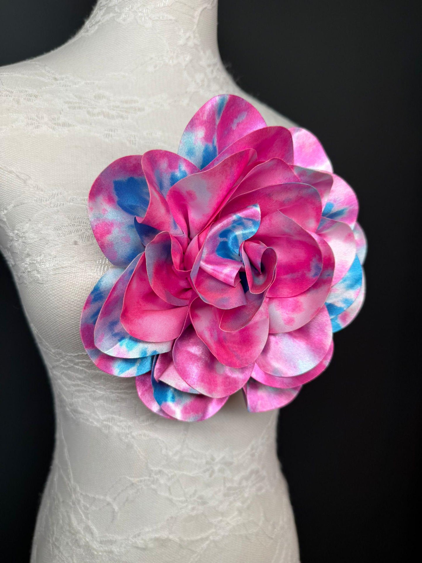 Large Satin Corsage Flower, Handmade 3D Floral Pin, 8", 20cm, 17 Colours