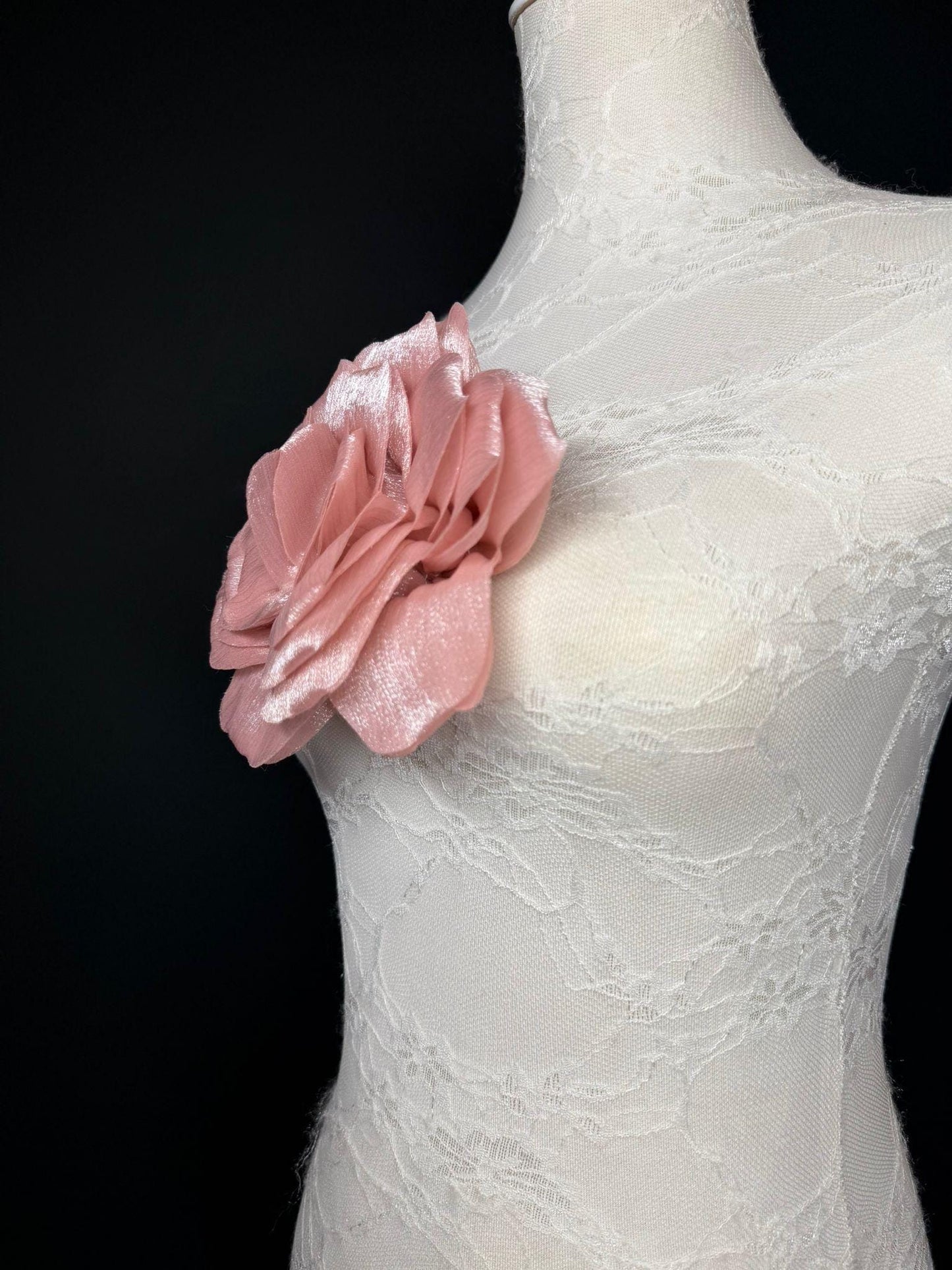 Pink Handmade Organza Corsage Flower, Pin-On Brooch (6" Wide)