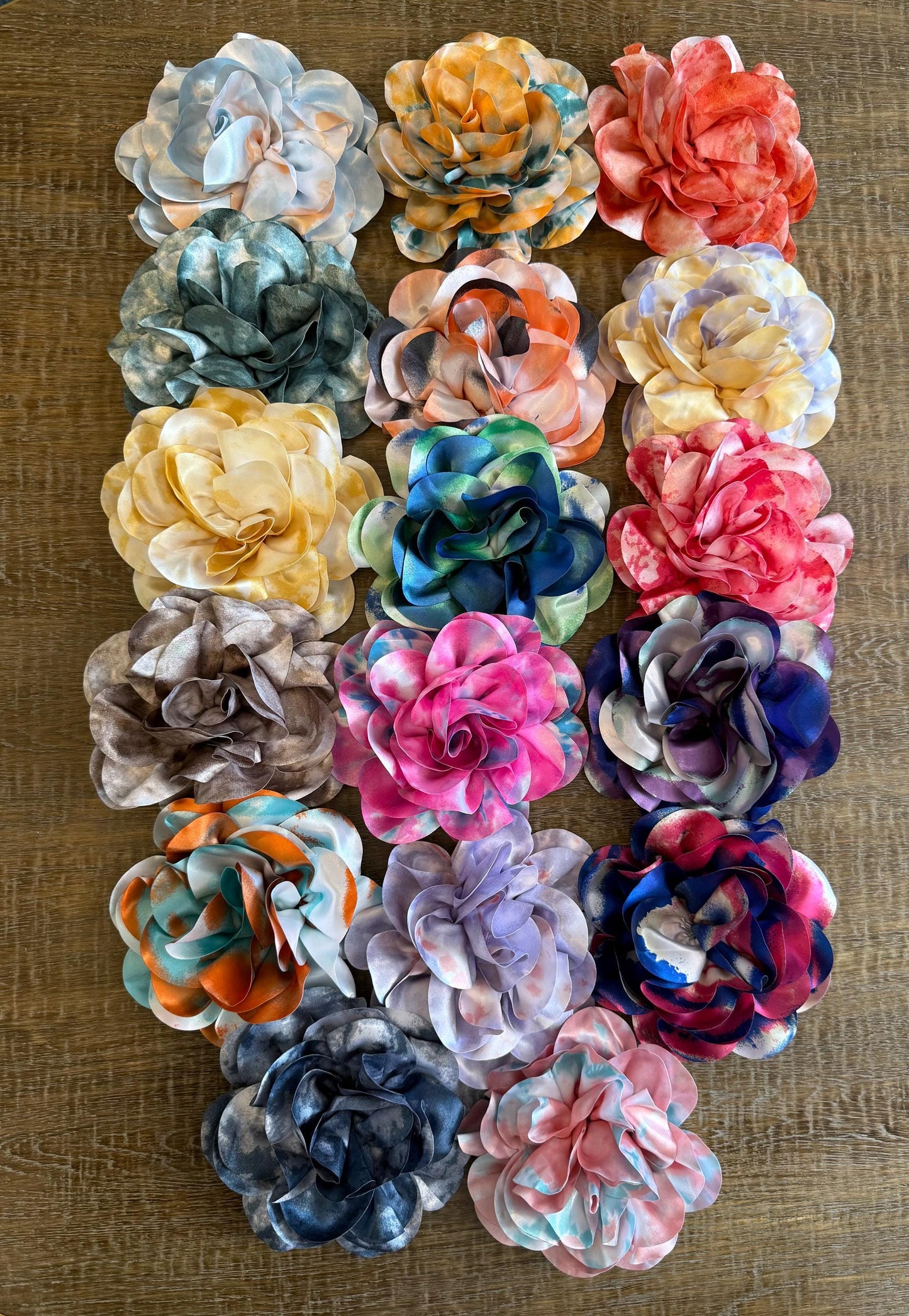 Large Satin Corsage Flower, Handmade 3D Floral Pin, 8", 20cm, 17 Colours