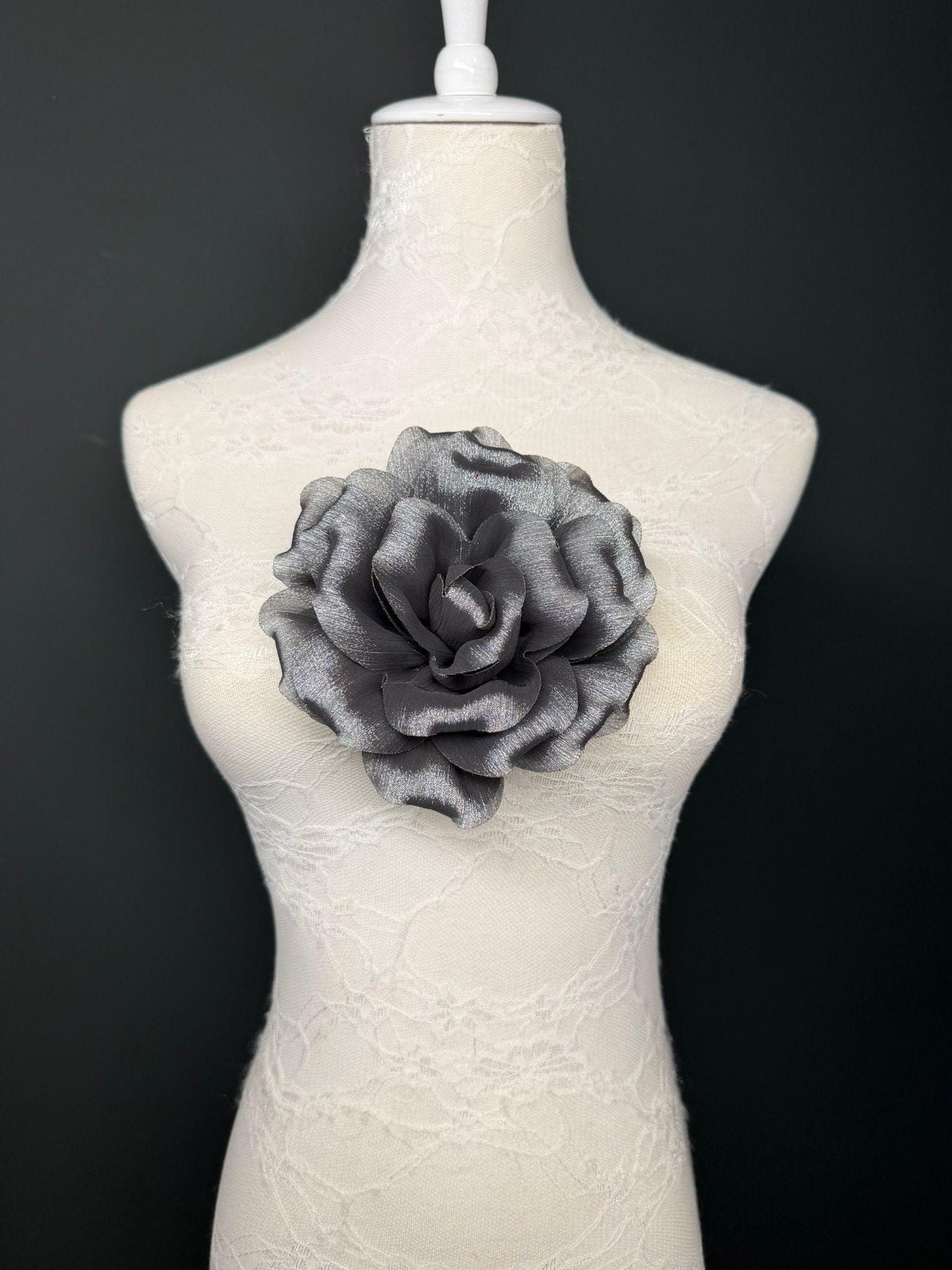 Pink Handmade Organza Corsage Flower, Pin-On Brooch (6" Wide)