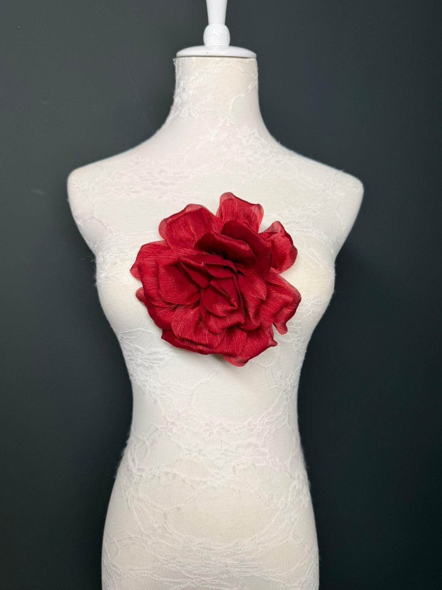 Pink Handmade Organza Corsage Flower, Pin-On Brooch (6" Wide)