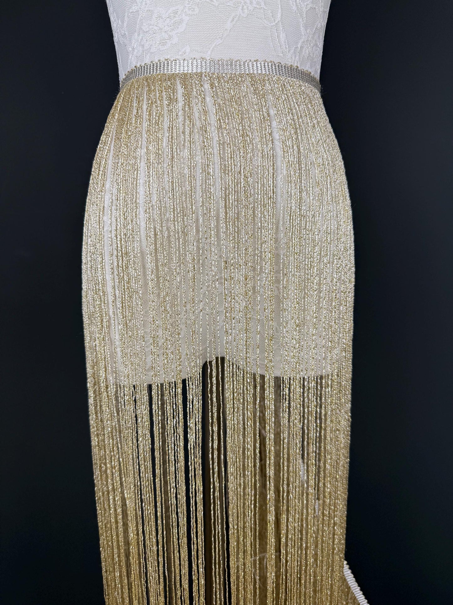 Long Lurex Fringe Trim 40”  Metallic Gold Silver for Costume Dance Dress Sewing