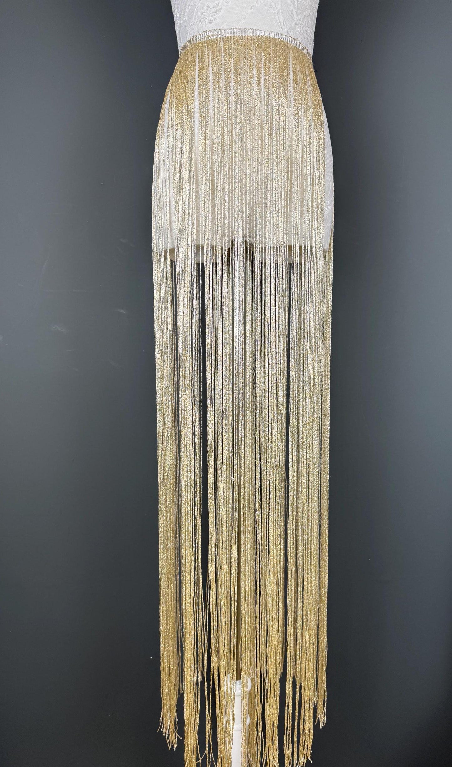 Long Lurex Fringe Trim 40”  Metallic Gold Silver for Costume Dance Dress Sewing