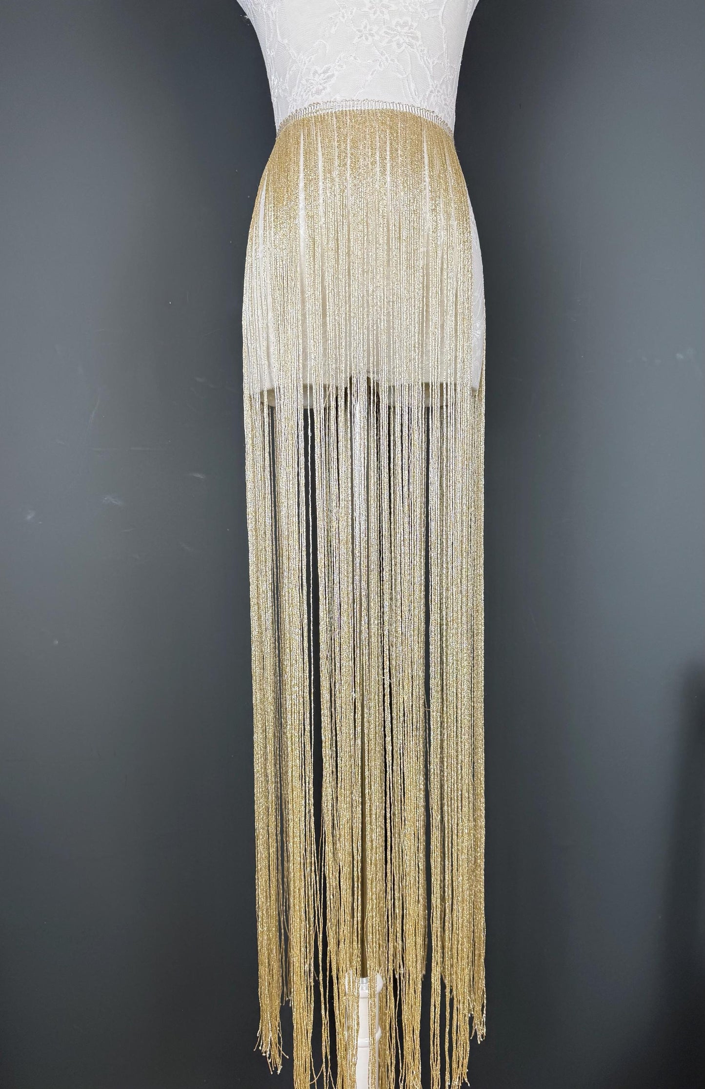 Long Lurex Fringe Trim 40”  Metallic Gold Silver for Costume Dance Dress Sewing