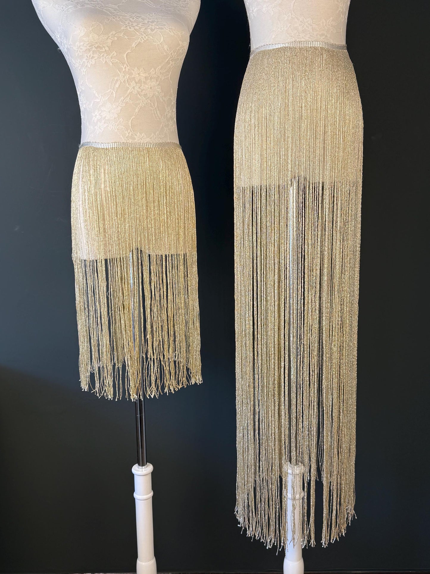 Long Lurex Fringe Trim 40”  Metallic Gold Silver for Costume Dance Dress Sewing