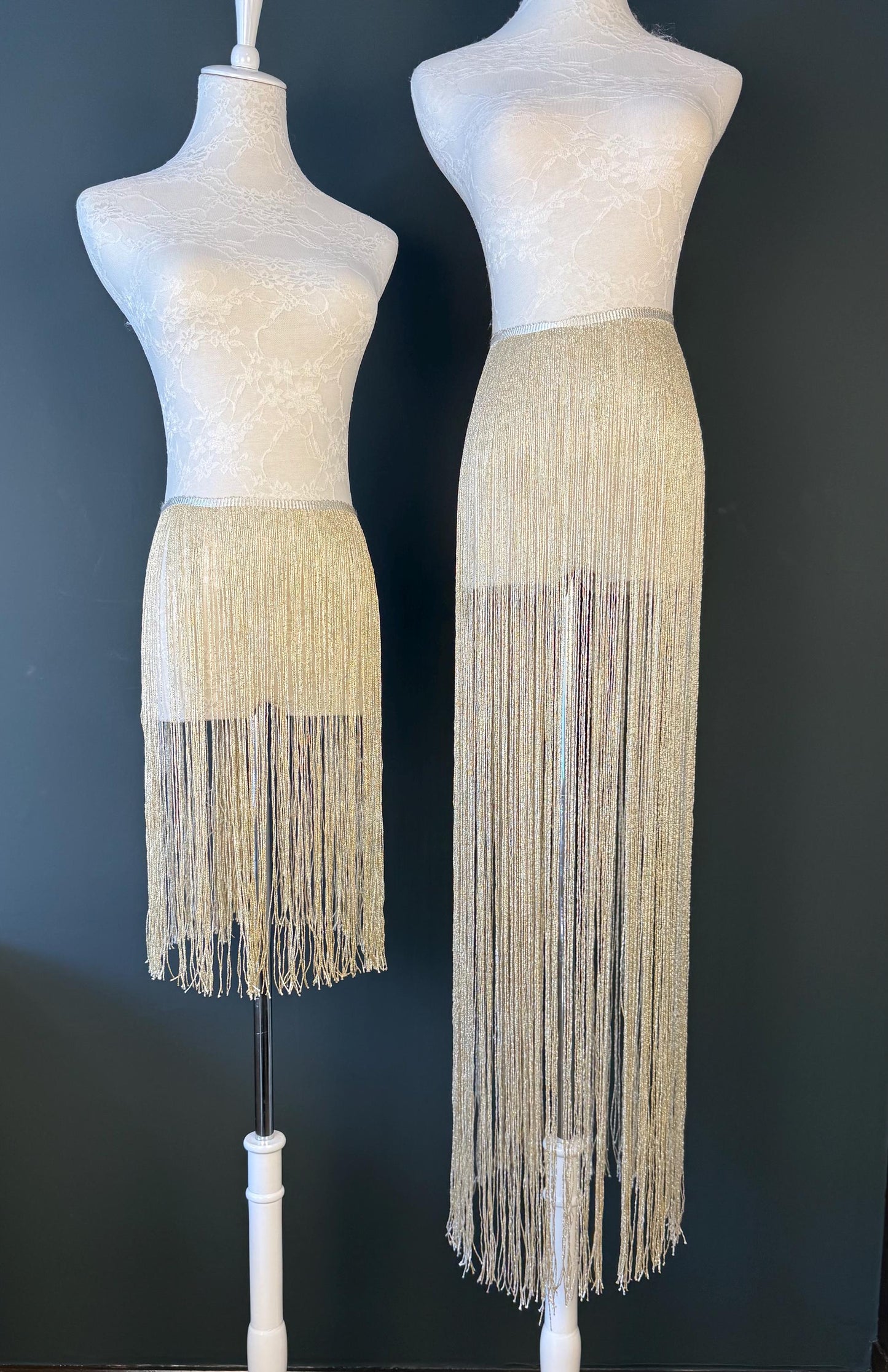 Long Lurex Fringe Trim 40”  Metallic Gold Silver for Costume Dance Dress Sewing