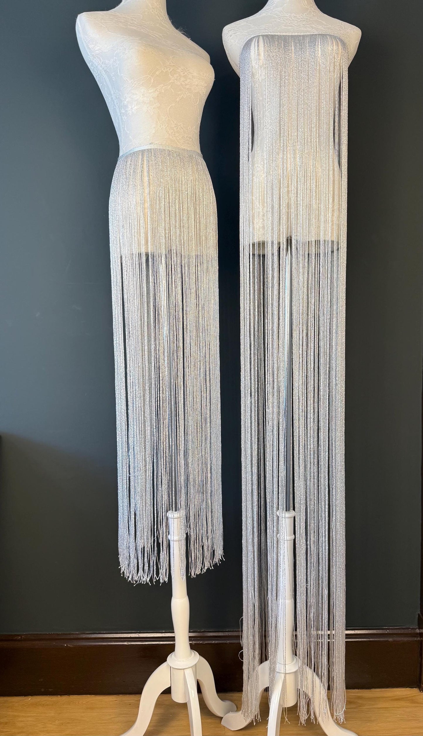 Long Lurex Fringe Trim 40”  Metallic Gold Silver for Costume Dance Dress Sewing