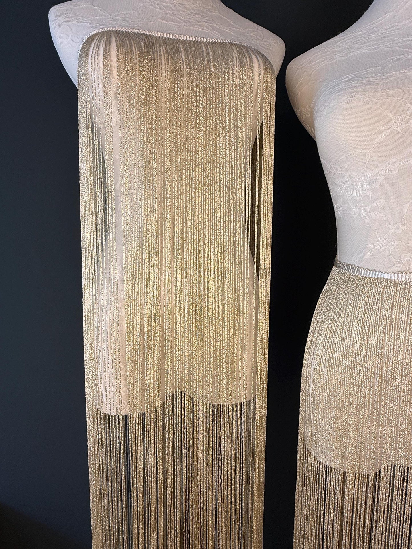 Long Lurex Fringe Trim 40”  Metallic Gold Silver for Costume Dance Dress Sewing