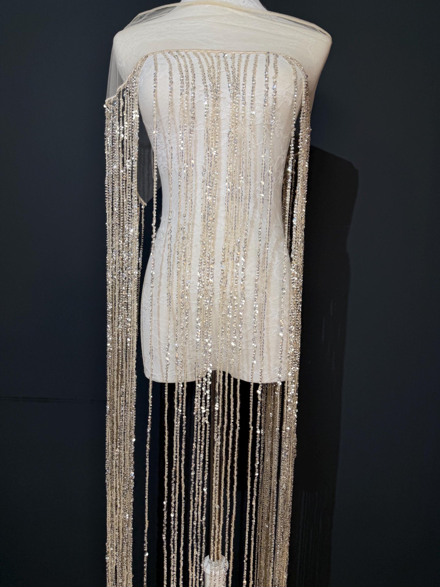 Champagne Beaded Fringe, 3 sizes, 4 colours, 52”, 12”, 6”, Black, White, Gold