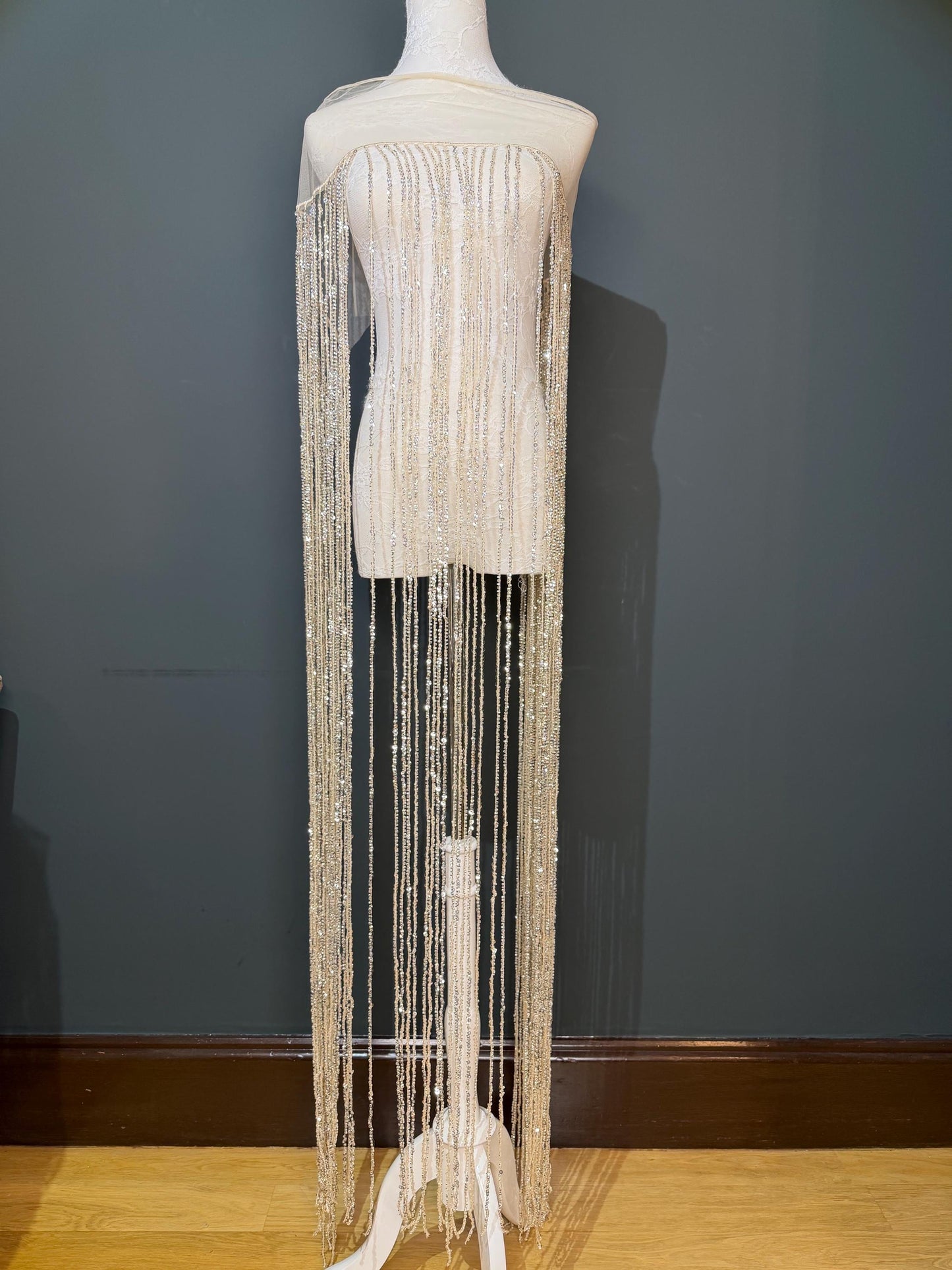 Champagne Beaded Fringe, 3 sizes, 4 colours, 52”, 12”, 6”, Black, White, Gold