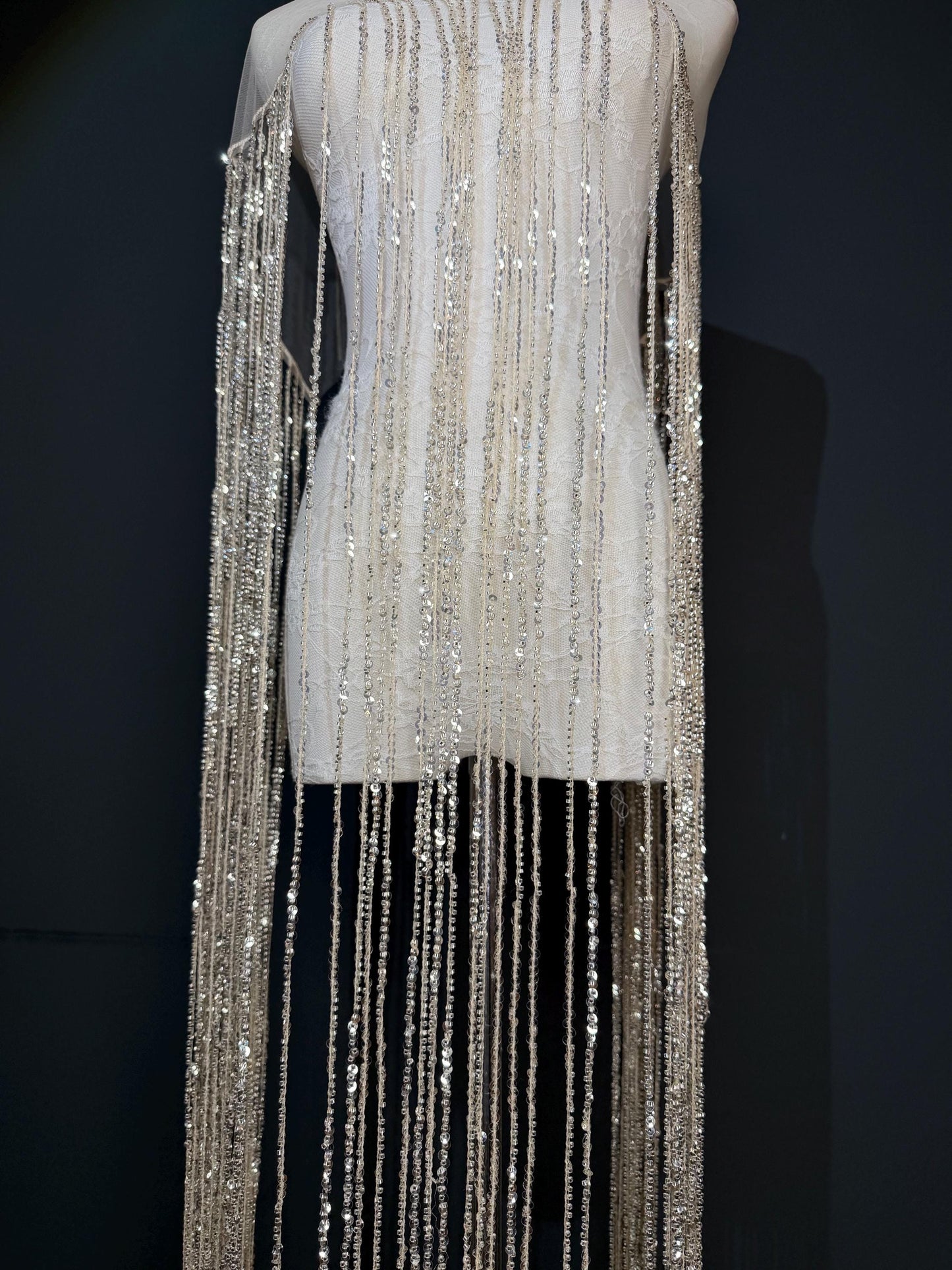 Champagne Beaded Fringe, 3 sizes, 4 colours, 52”, 12”, 6”, Black, White, Gold