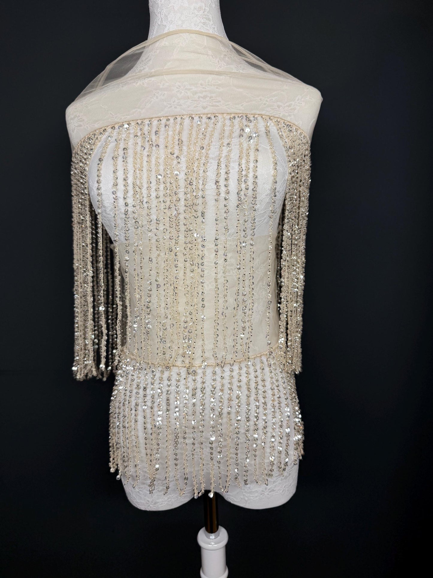 Champagne Beaded Fringe, 3 sizes, 4 colours, 52”, 12”, 6”, Black, White, Gold