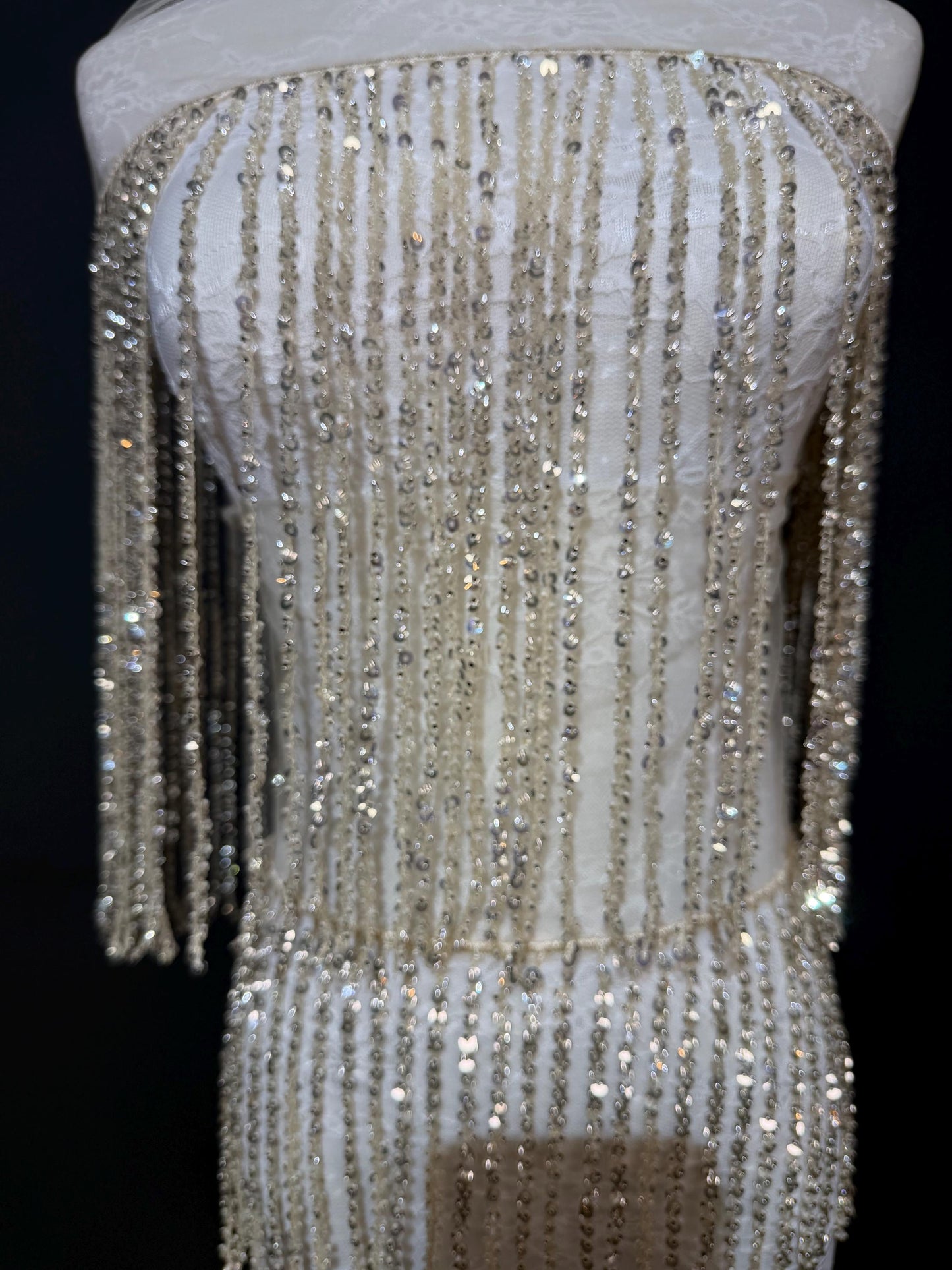 Champagne Beaded Fringe, 3 sizes, 4 colours, 52”, 12”, 6”, Black, White, Gold