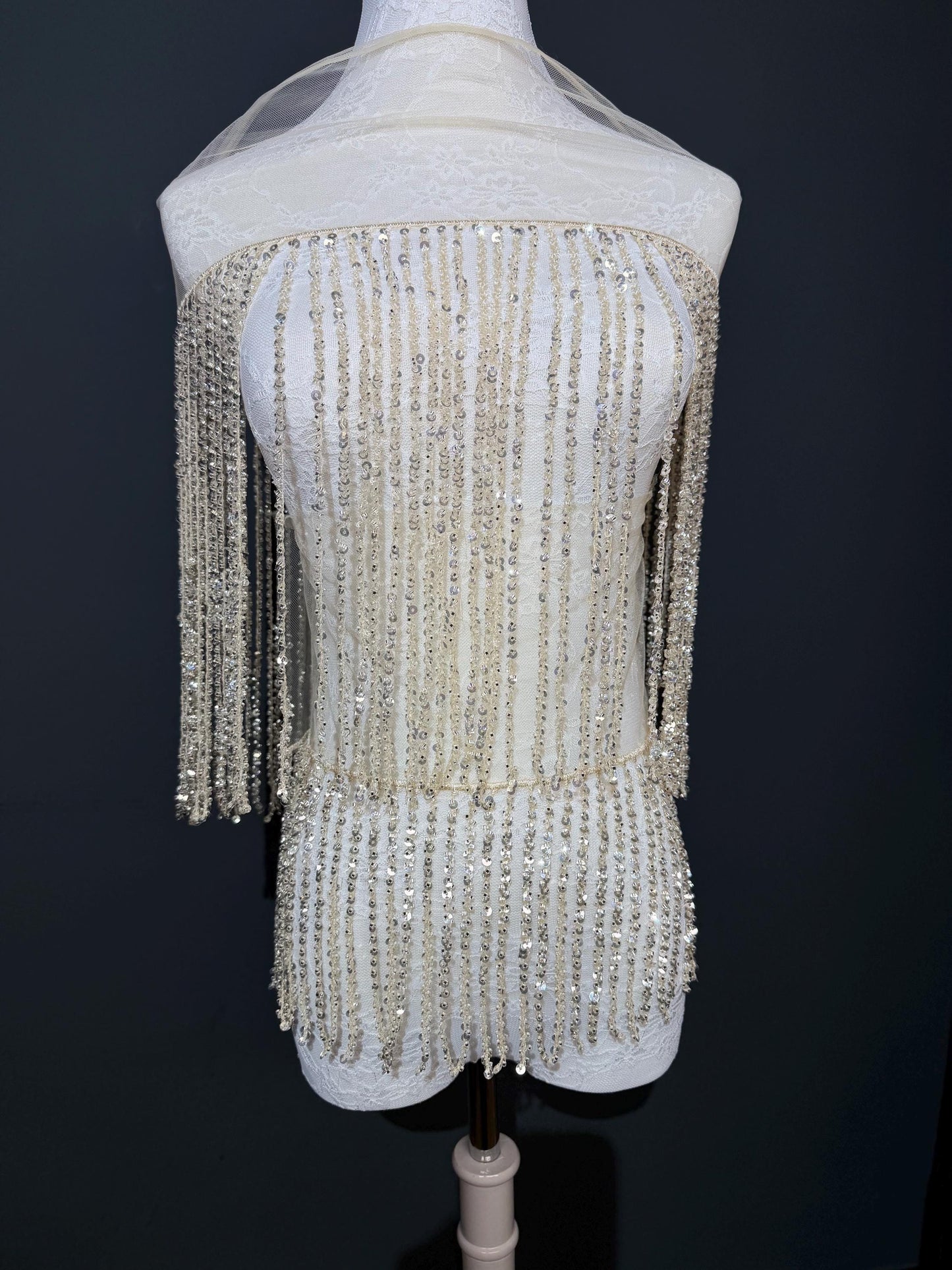 Champagne Beaded Fringe, 3 sizes, 4 colours, 52”, 12”, 6”, Black, White, Gold