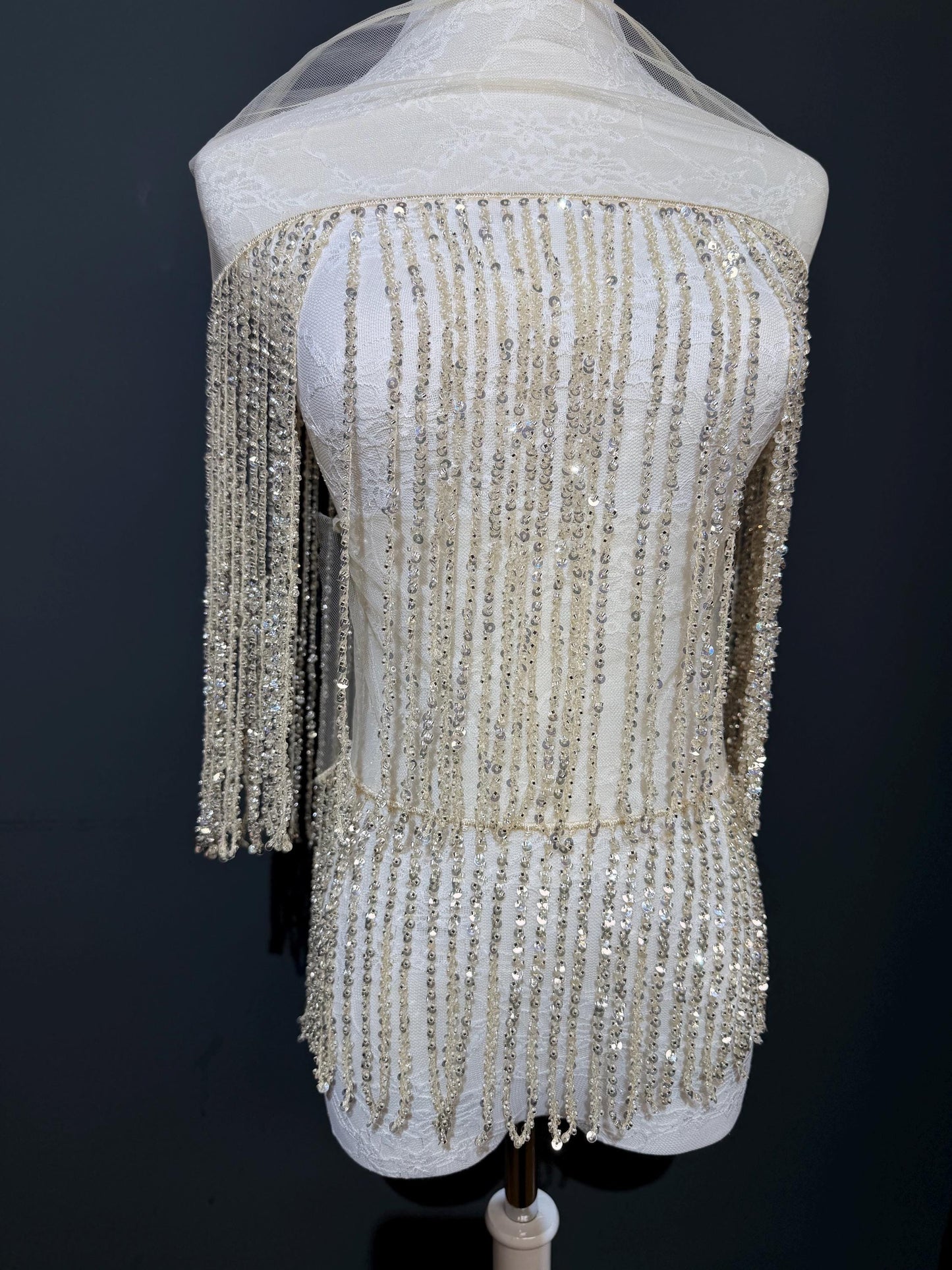 Champagne Beaded Fringe, 3 sizes, 4 colours, 52”, 12”, 6”, Black, White, Gold
