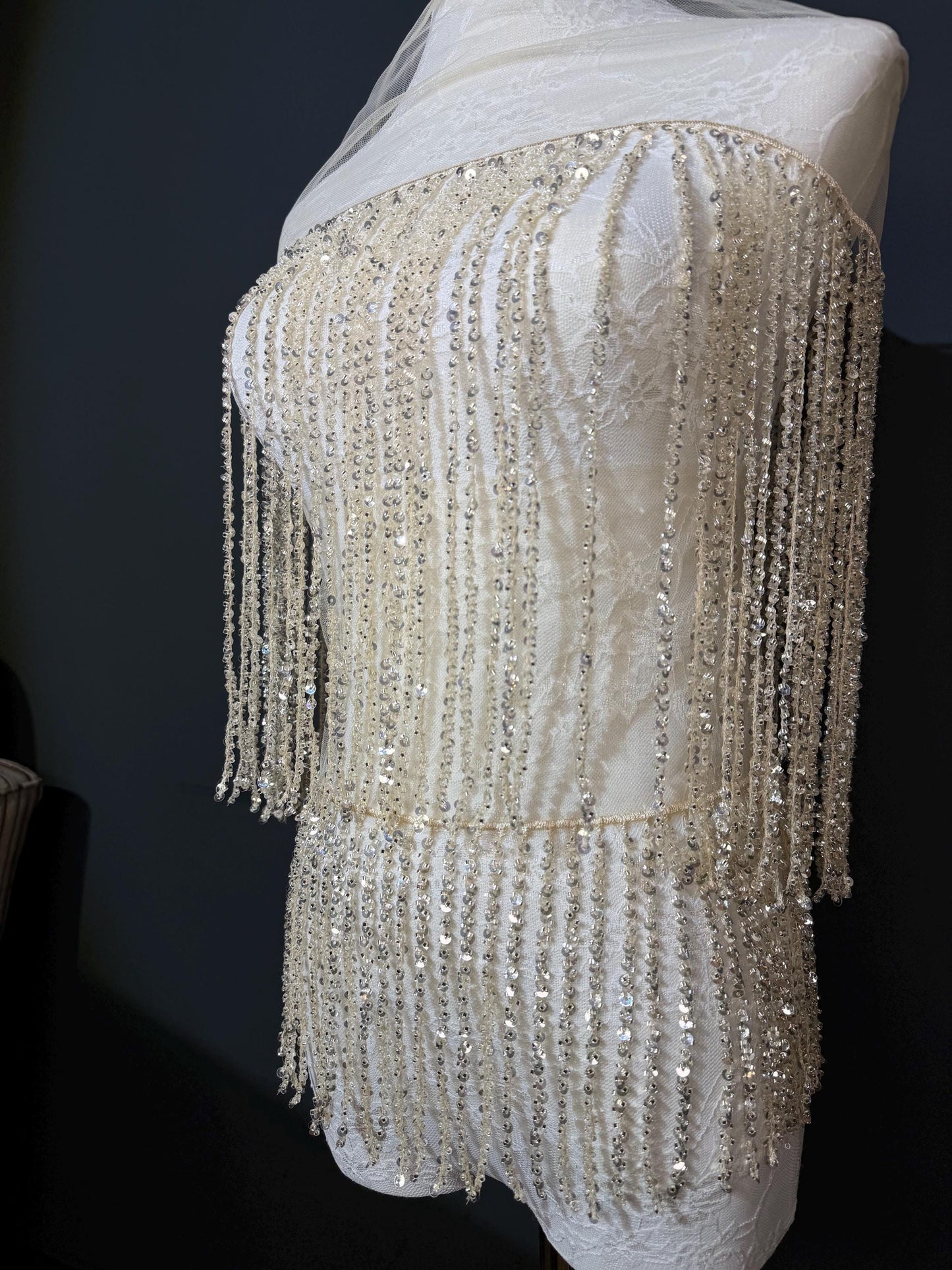Champagne Beaded Fringe, 3 sizes, 4 colours, 52”, 12”, 6”, Black, White, Gold