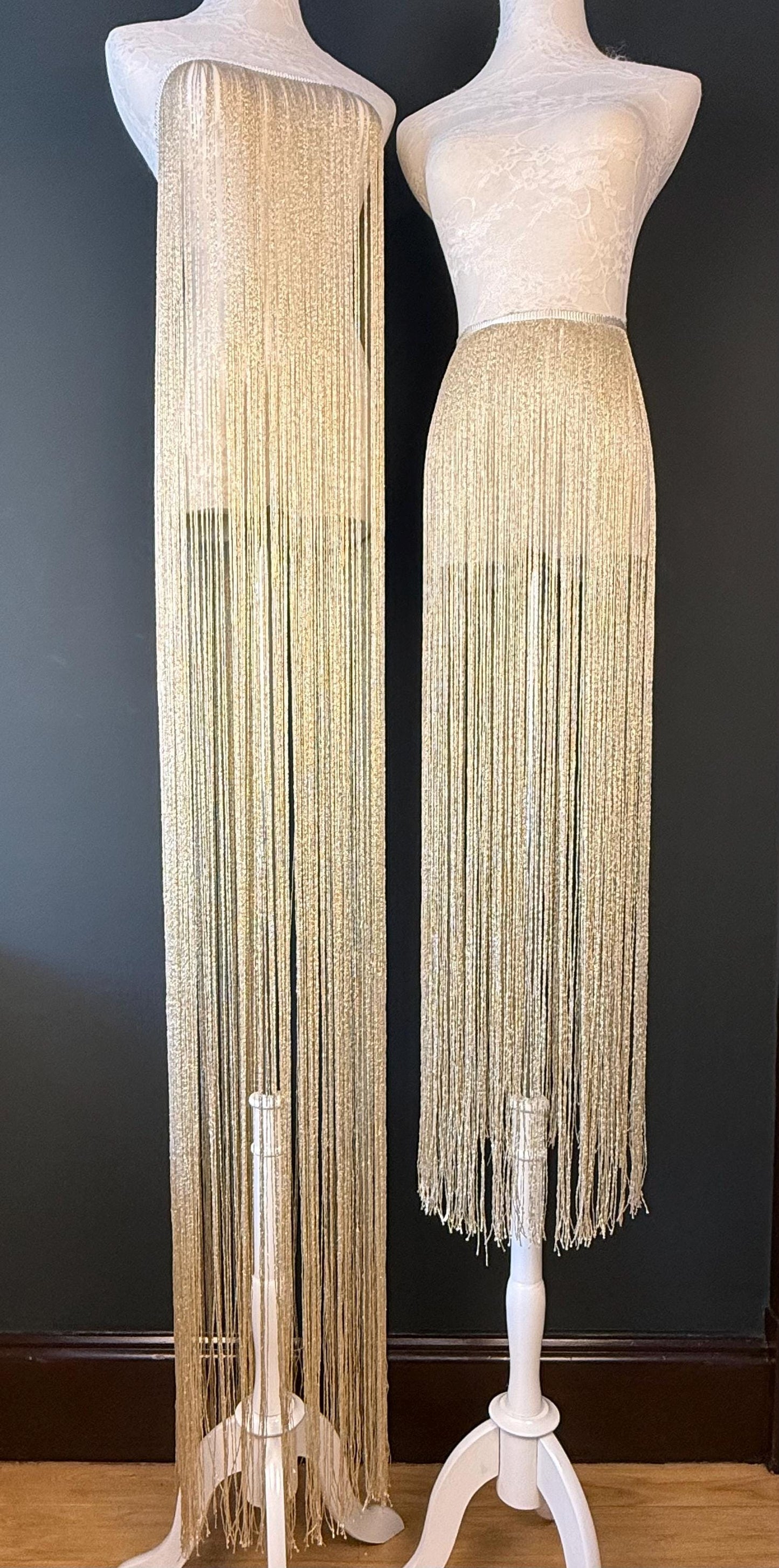 Lurex Fringe Trim 20” Metallic Gold Silver for Costume Dance Dress Sewing