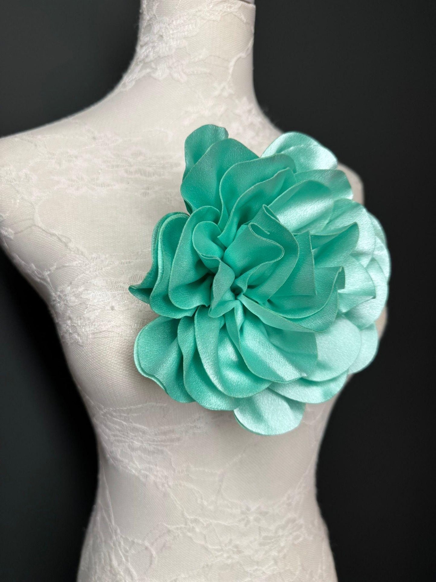Large Mint Green Handmade Satin Corsage Flower, 8 inch, 12 Colour Options