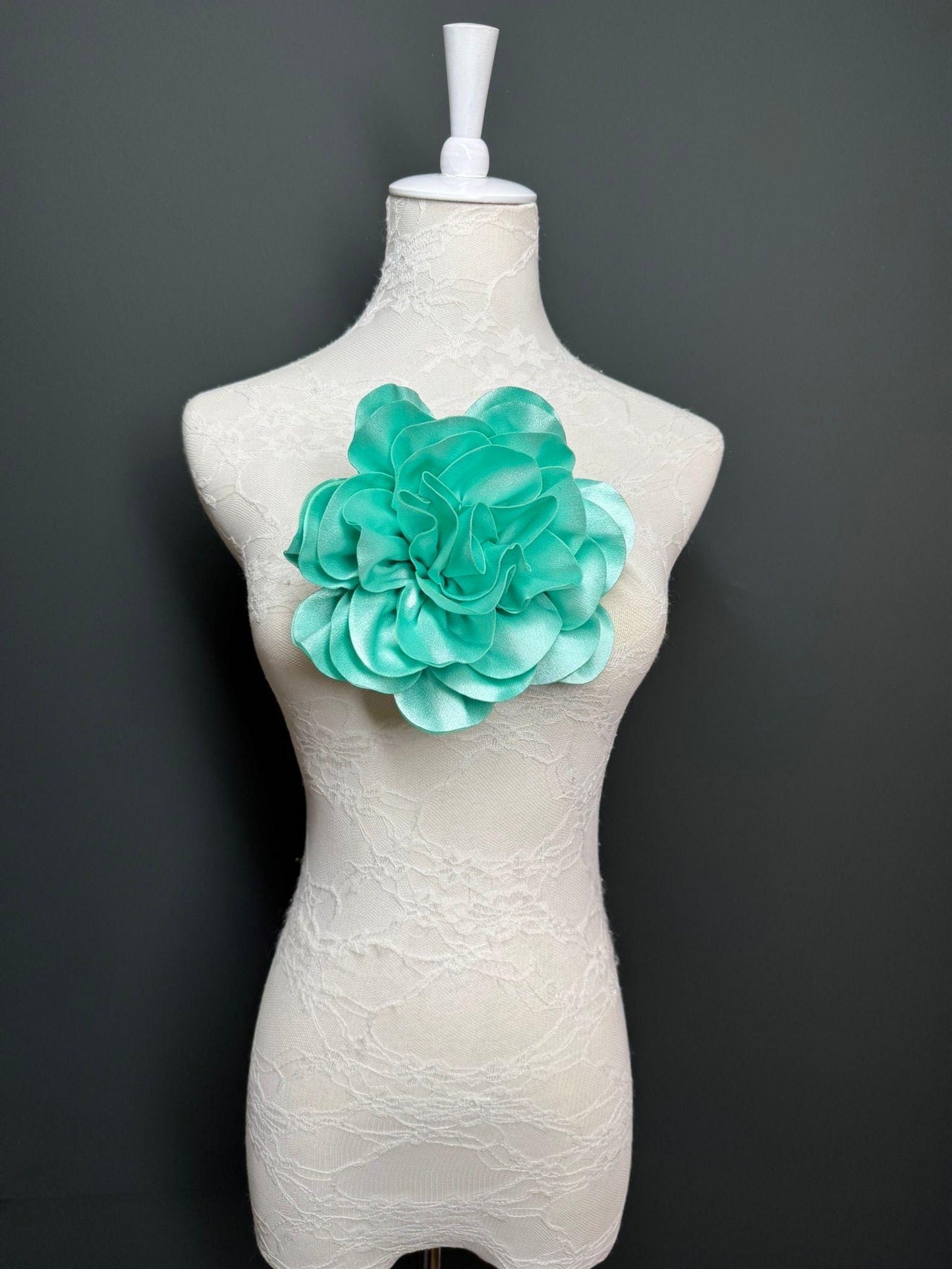Large Mint Green Handmade Satin Corsage Flower, 8 inch, 12 Colour Options