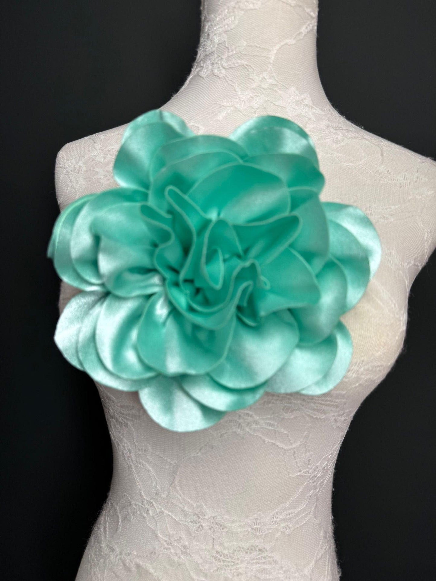 Large Mint Green Handmade Satin Corsage Flower, 8 inch, 12 Colour Options