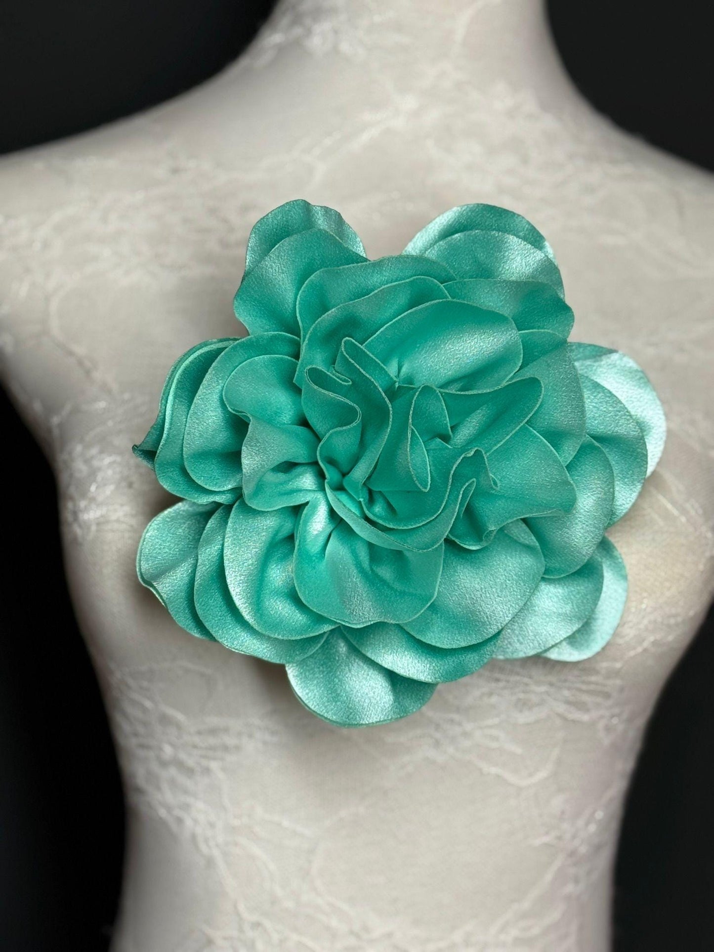 Large Mint Green Handmade Satin Corsage Flower, 8 inch, 12 Colour Options