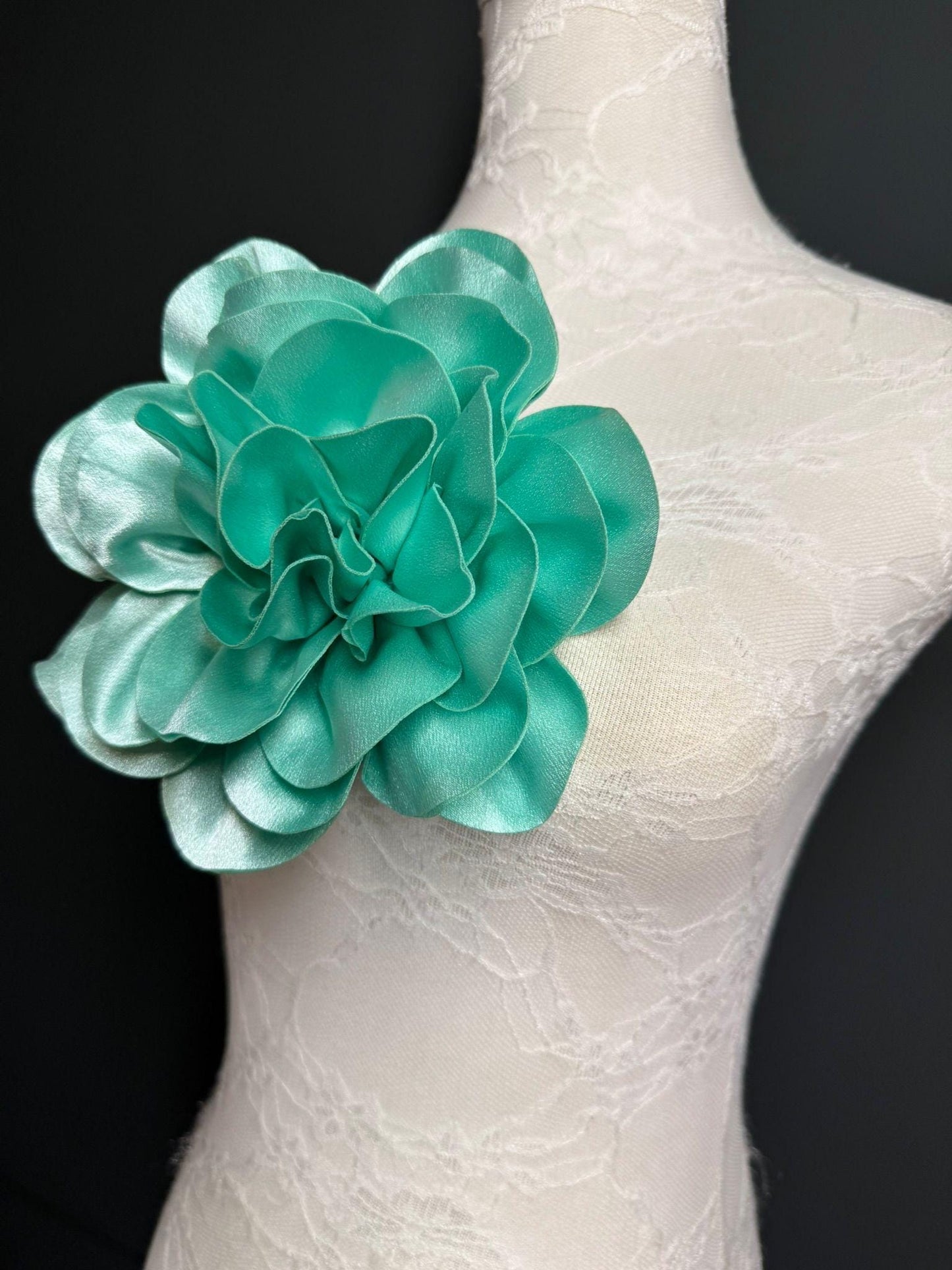Large Mint Green Handmade Satin Corsage Flower, 8 inch, 12 Colour Options