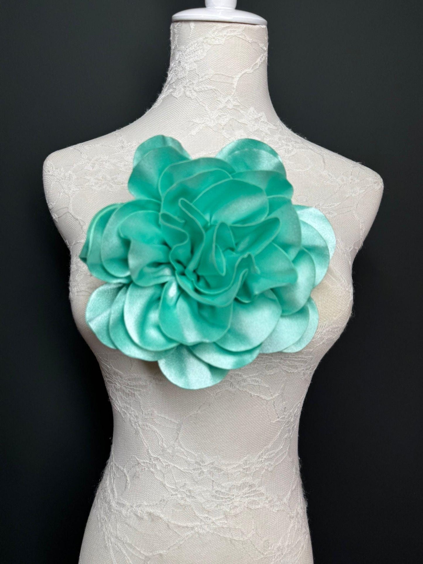 Large Mint Green Handmade Satin Corsage Flower, 8 inch, 12 Colour Options