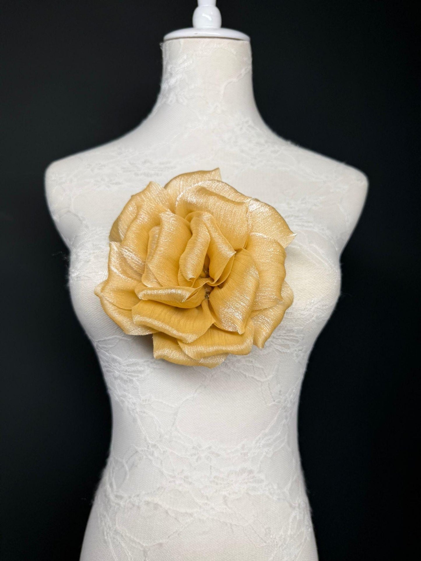 Dark Red Handmade Organza Corsage Flower, Pin-On Brooch (6" Wide)