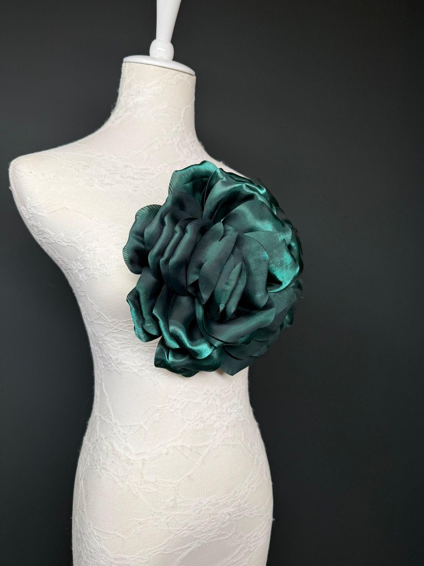 Oversized Large Corsage Flower, Forest Green, 7 colours, 8.5” Wide, 21cm