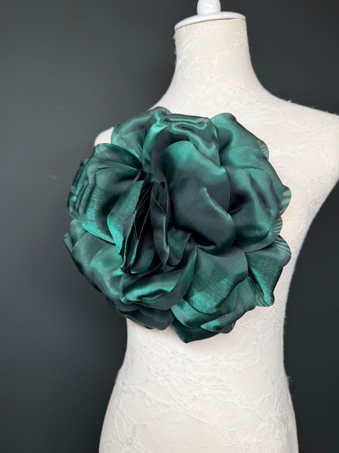 Oversized Large Corsage Flower, Forest Green, 7 colours, 8.5” Wide, 21cm
