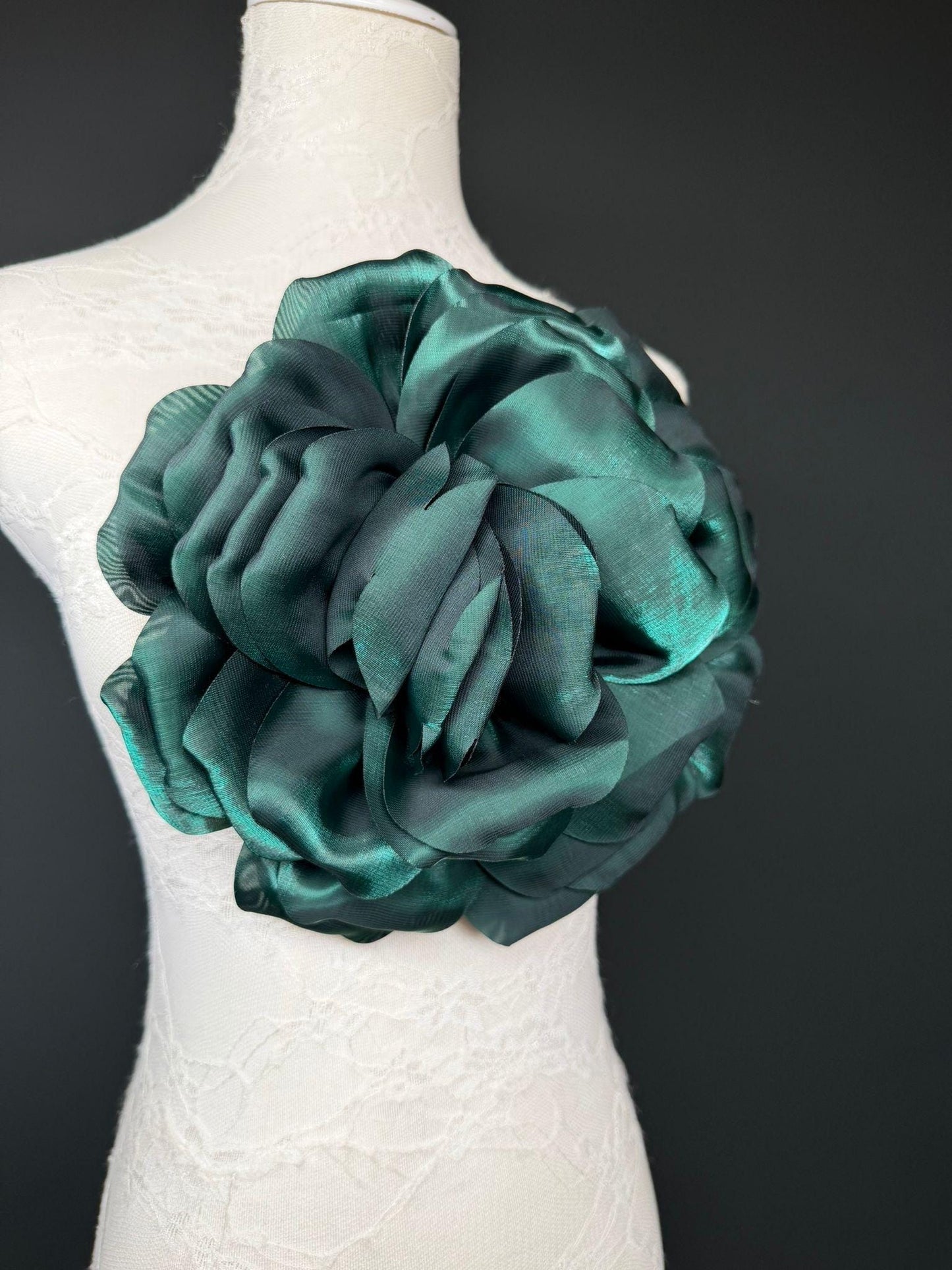 Oversized Large Corsage Flower, Forest Green, 7 colours, 8.5” Wide, 21cm