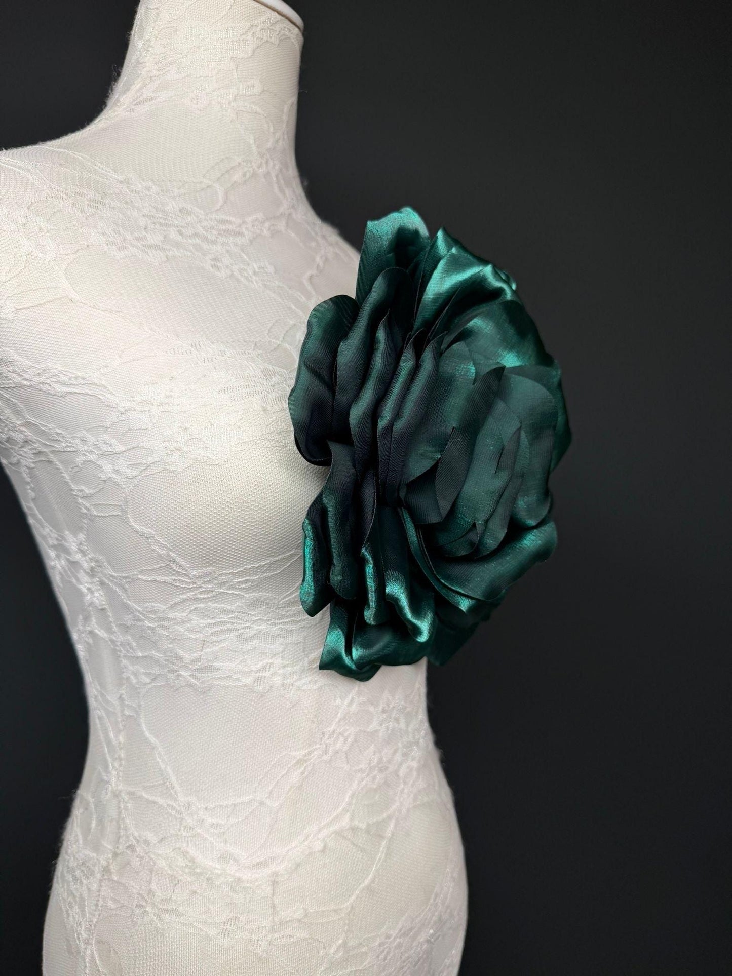 Oversized Large Corsage Flower, Forest Green, 7 colours, 8.5” Wide, 21cm
