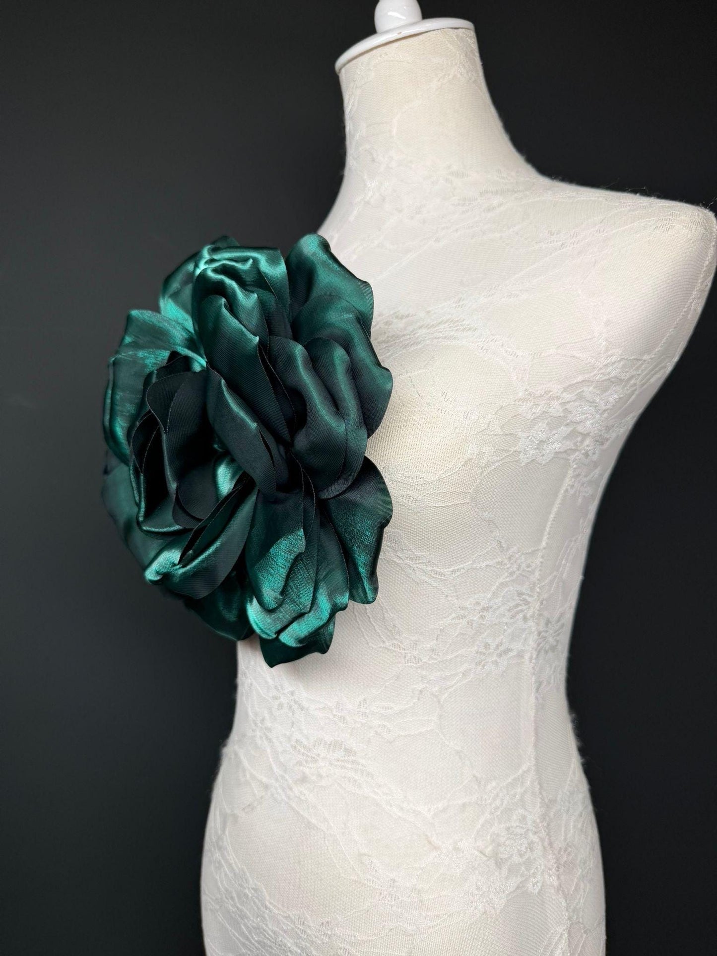 Oversized Large Corsage Flower, Forest Green, 7 colours, 8.5” Wide, 21cm