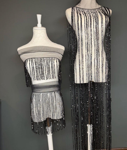 Black Beaded Fringe, 3 sizes, 4 colours, 52”, 12”, 6”, Champagne, White, Gold