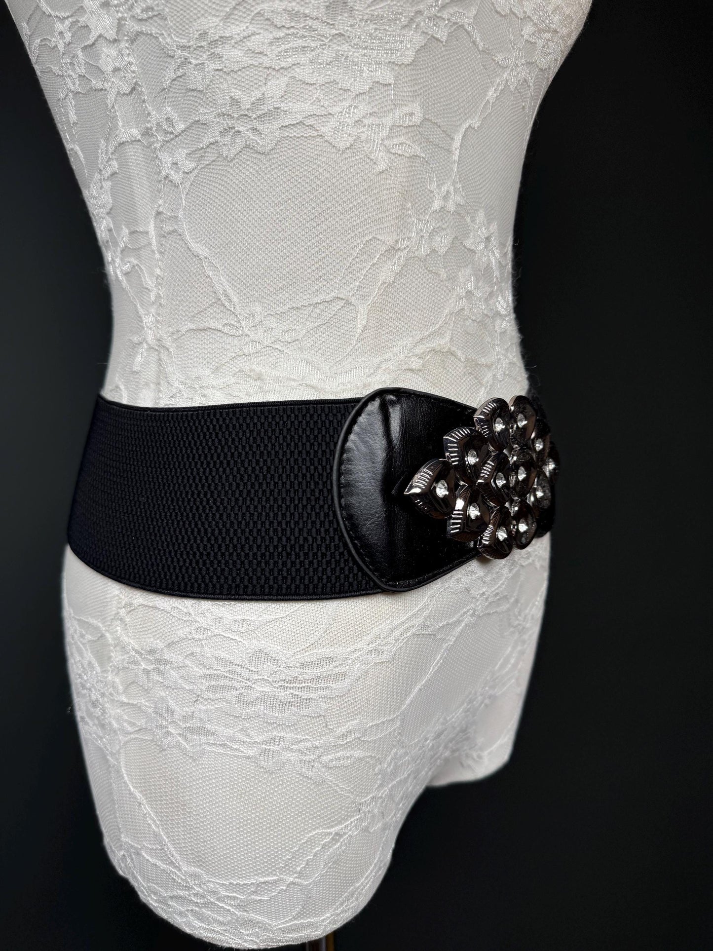 3” Belt-Wide Faux Leather Belt, Black Elastic Belt, Gift, Elasticated Belt, Stretch Belt, Corset Belt, Heart Design Vegan Belt