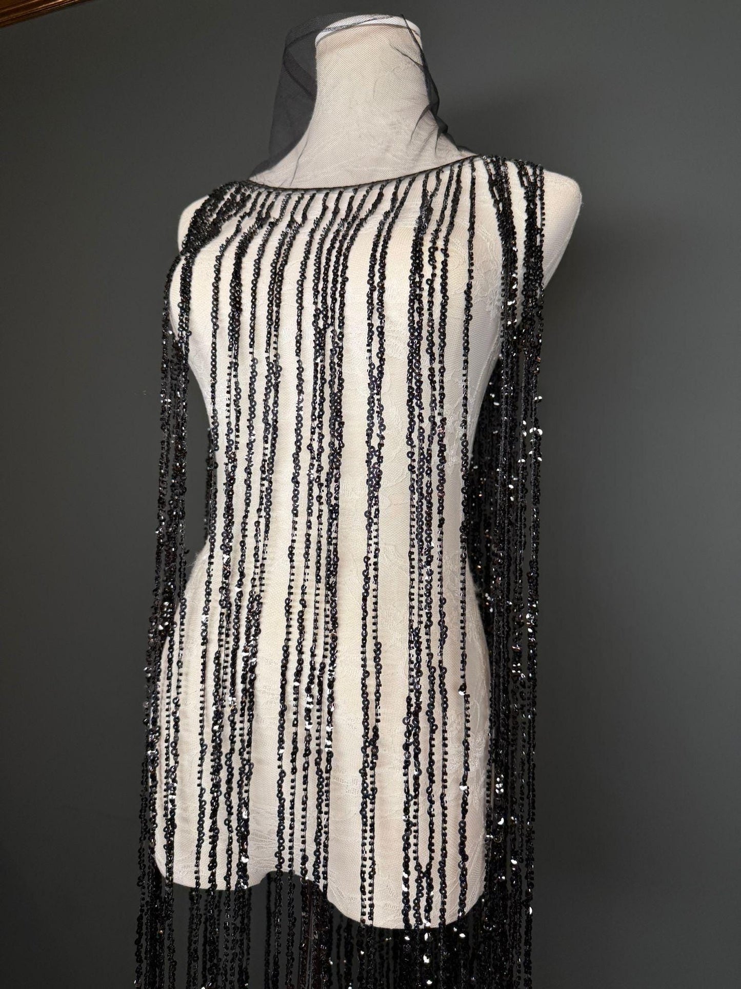 Black Beaded Fringe, 3 sizes, 4 colours, 52”, 12”, 6”, Champagne, White, Gold
