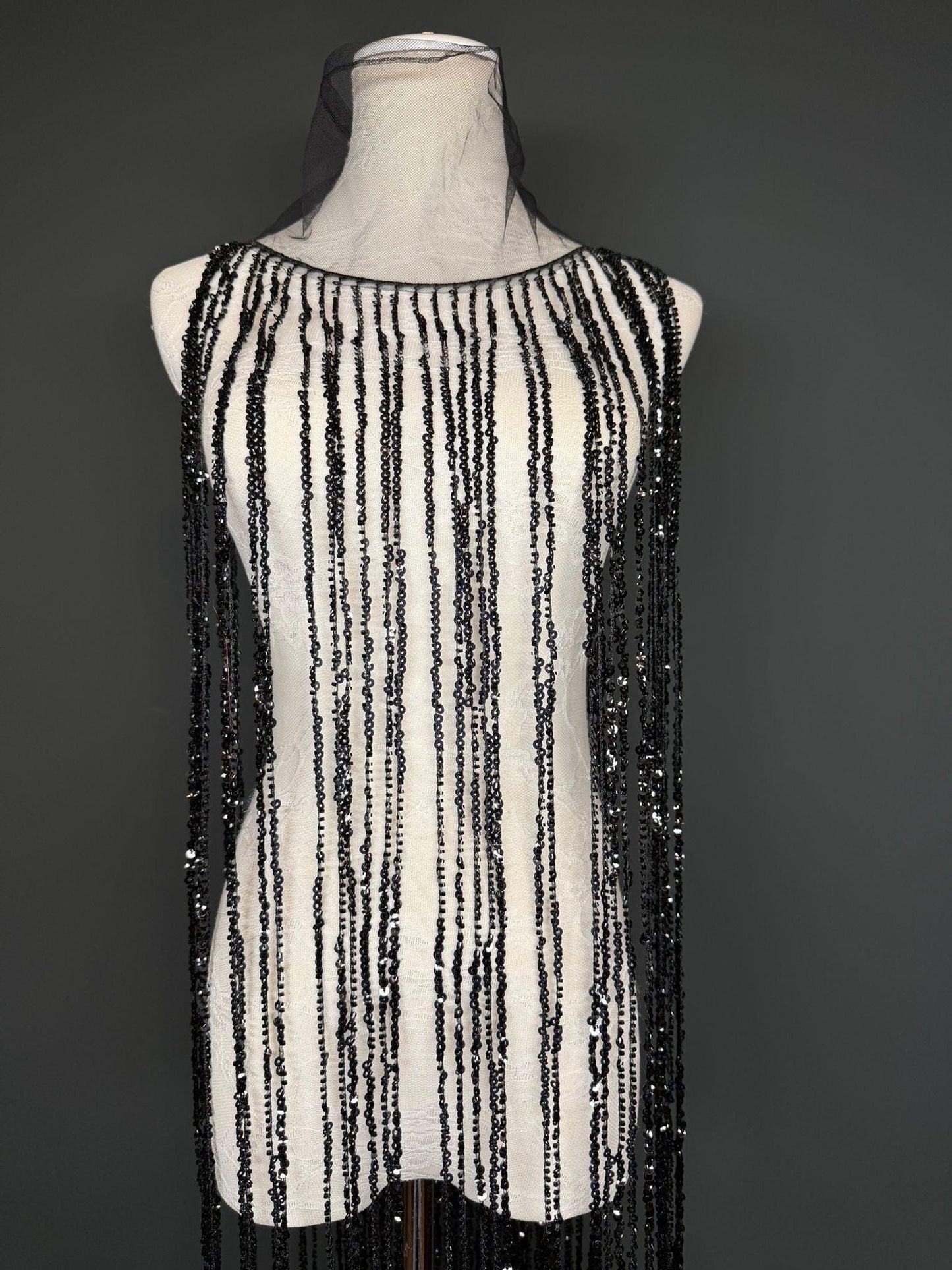 Black Beaded Fringe, 3 sizes, 4 colours, 52”, 12”, 6”, Champagne, White, Gold