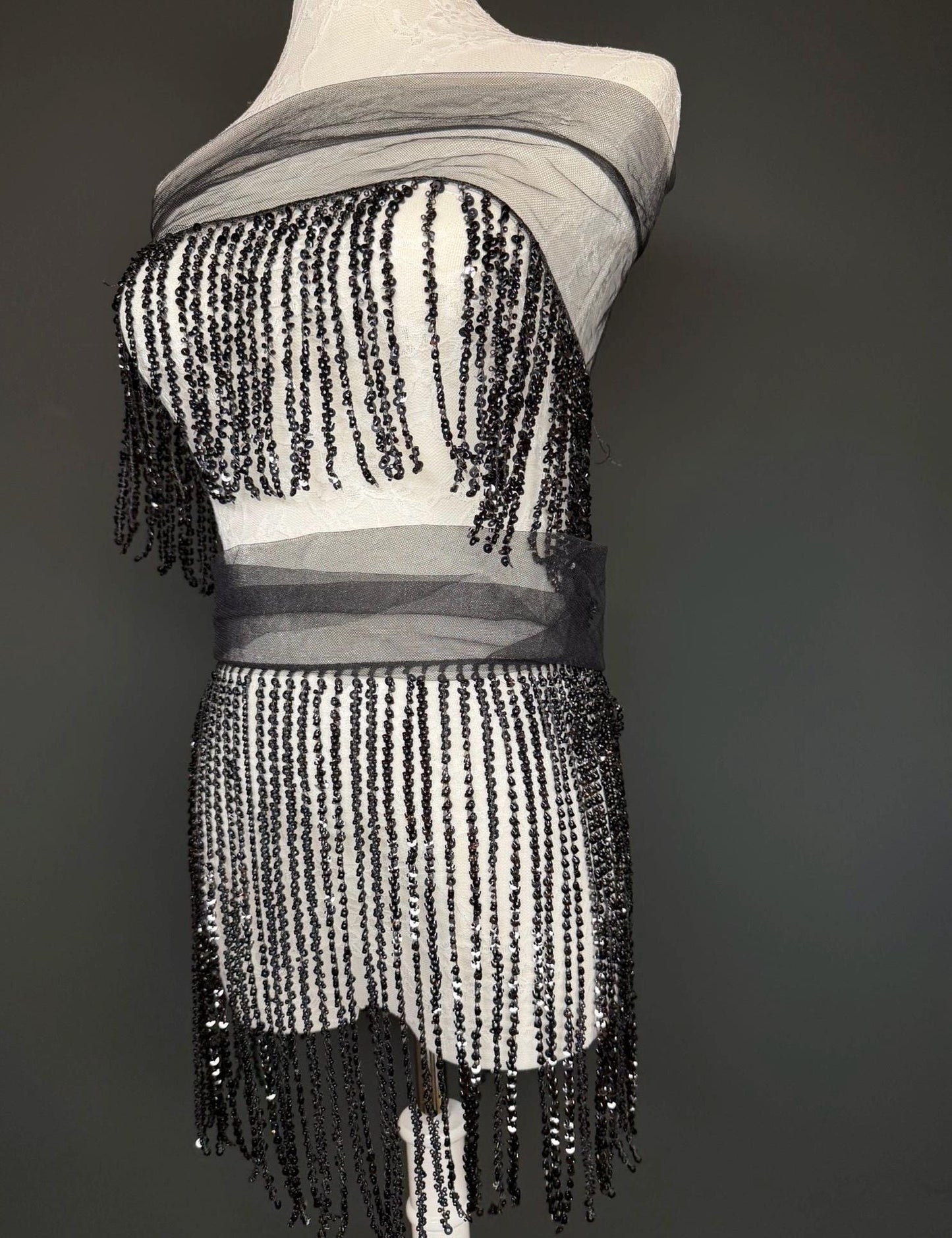Black Beaded Fringe, 3 sizes, 4 colours, 52”, 12”, 6”, Champagne, White, Gold