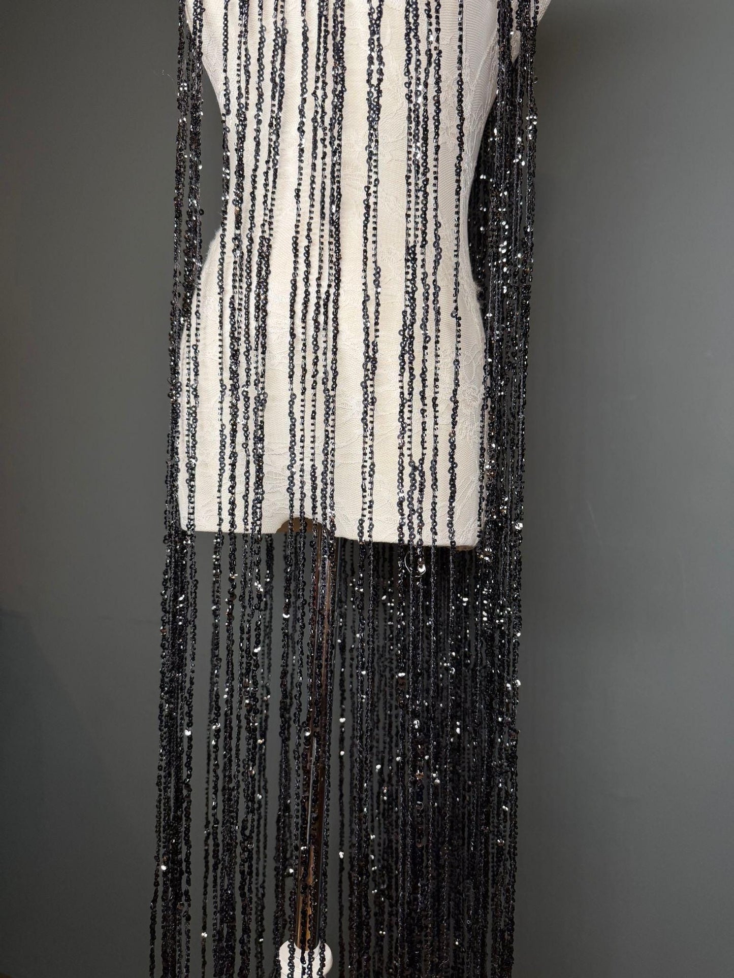Black Beaded Fringe, 3 sizes, 4 colours, 52”, 12”, 6”, Champagne, White, Gold