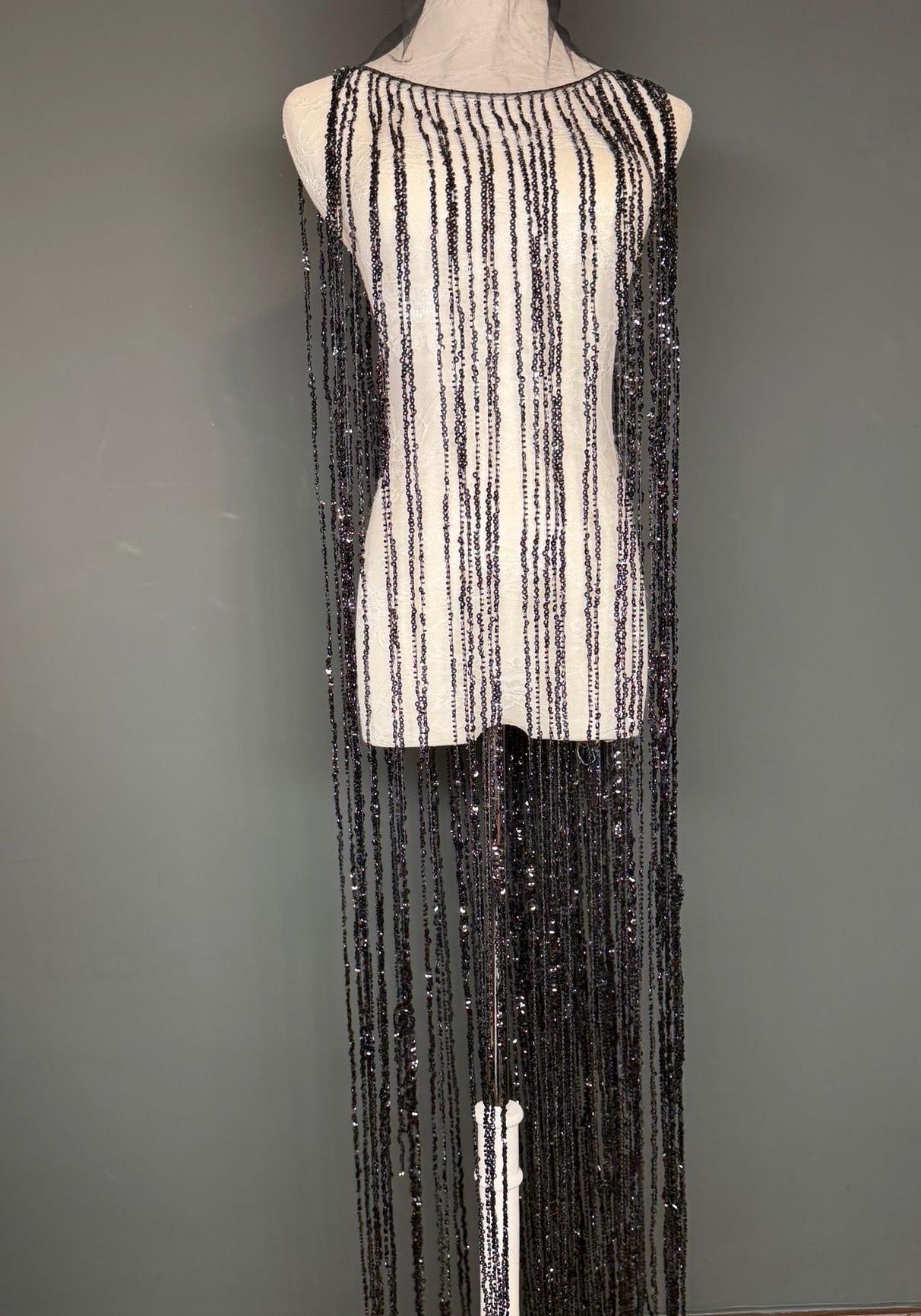 Black Beaded Fringe, 3 sizes, 4 colours, 52”, 12”, 6”, Champagne, White, Gold