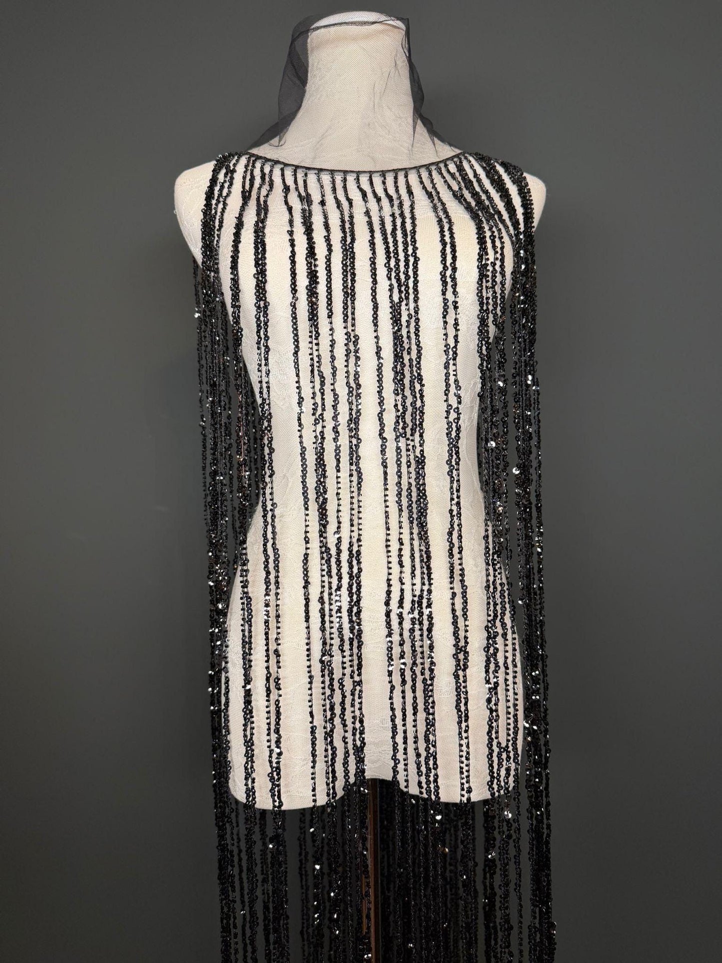 Black Beaded Fringe, 3 sizes, 4 colours, 52”, 12”, 6”, Champagne, White, Gold