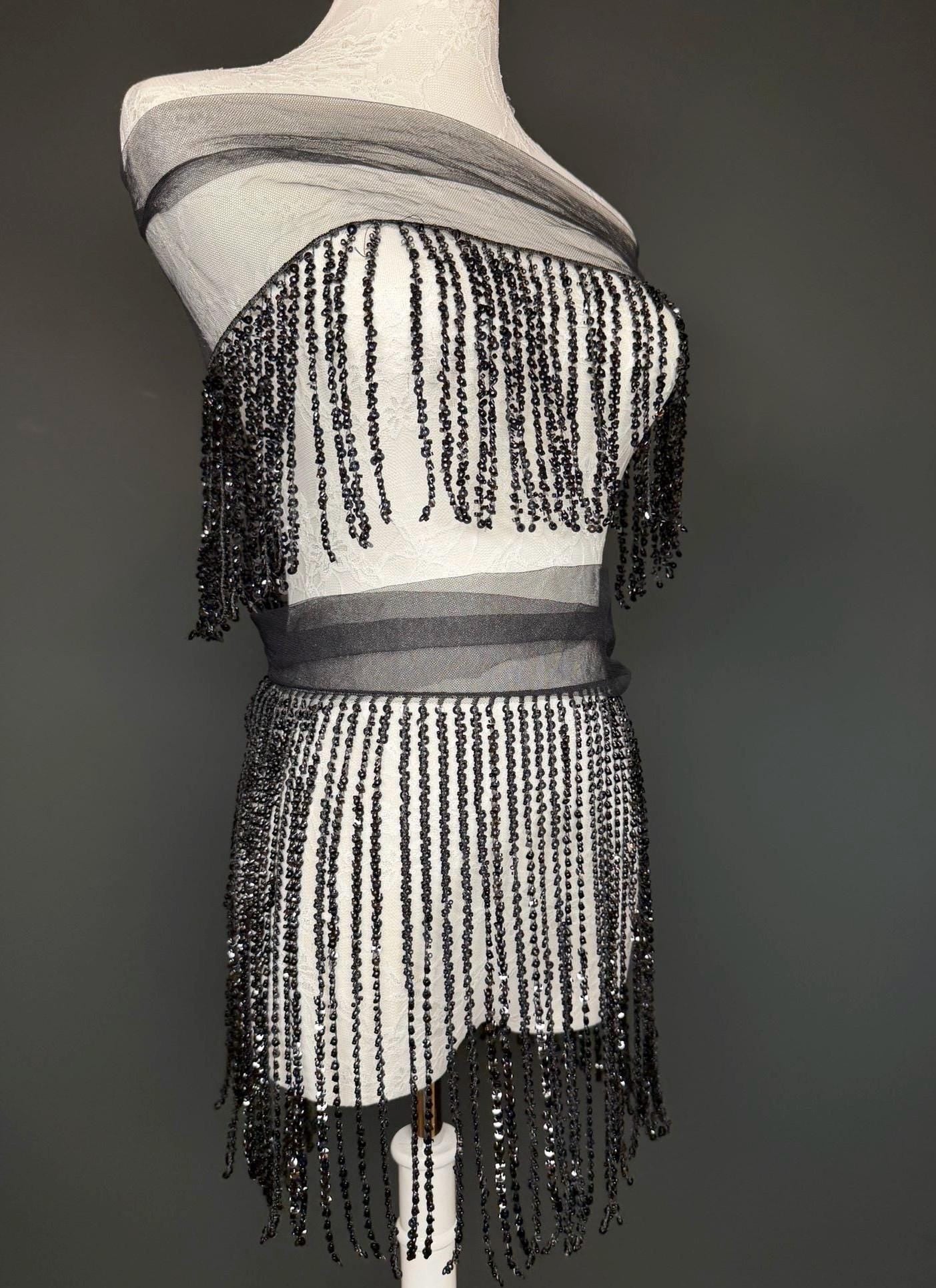 Black Beaded Fringe, 3 sizes, 4 colours, 52”, 12”, 6”, Champagne, White, Gold