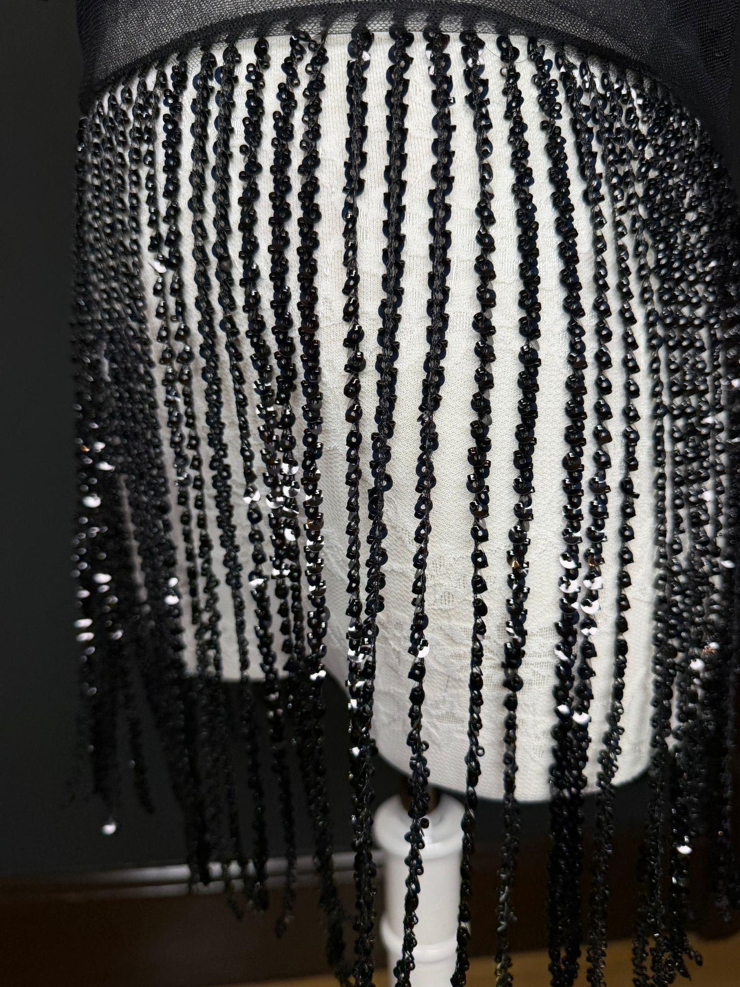 Black Beaded Fringe, 3 sizes, 4 colours, 52”, 12”, 6”, Champagne, White, Gold