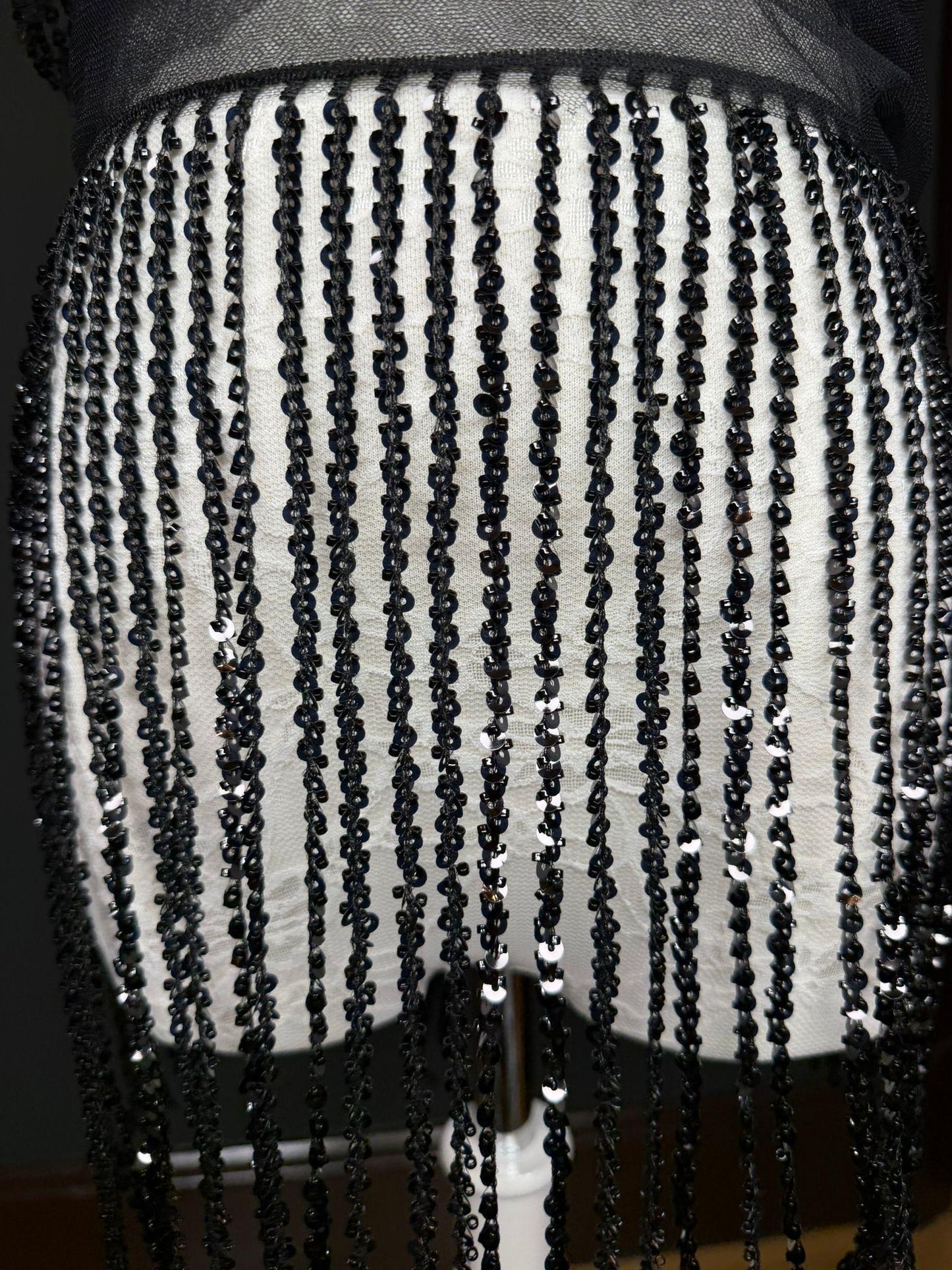 Black Beaded Fringe, 3 sizes, 4 colours, 52”, 12”, 6”, Champagne, White, Gold
